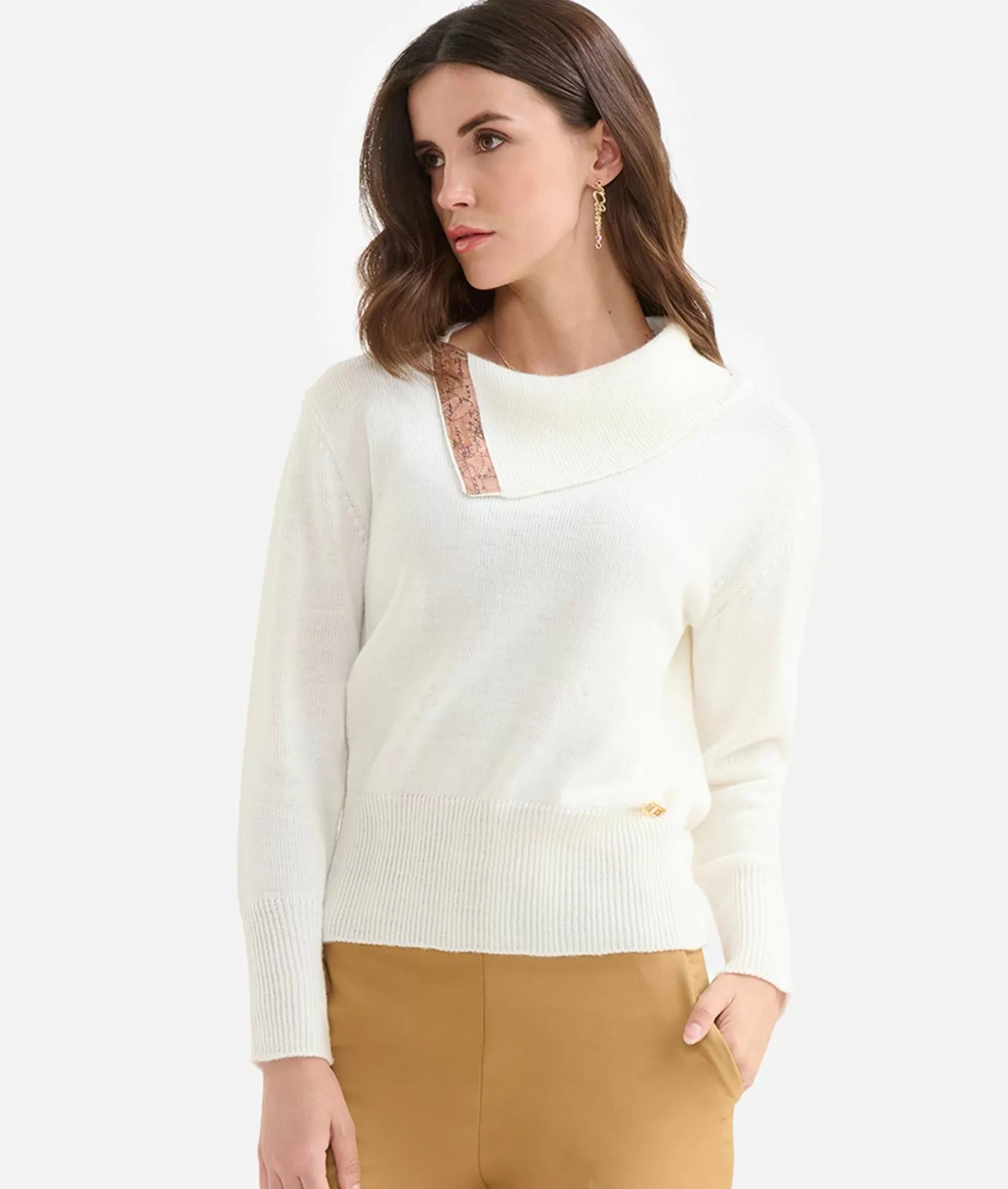 Alviero Martini 1a Classe Maglia Con Collo A Vela In Filato Misto Lana/alpaca Bianco Lana