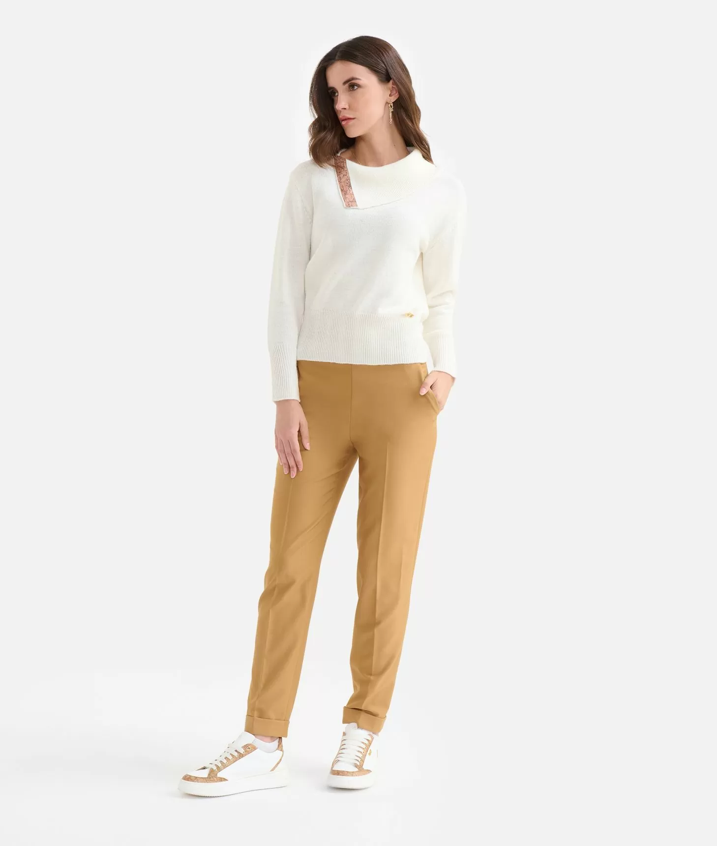 Alviero martini 1a classe Maglia con collo a vela in filato misto lana/alpaca Bianco Lana