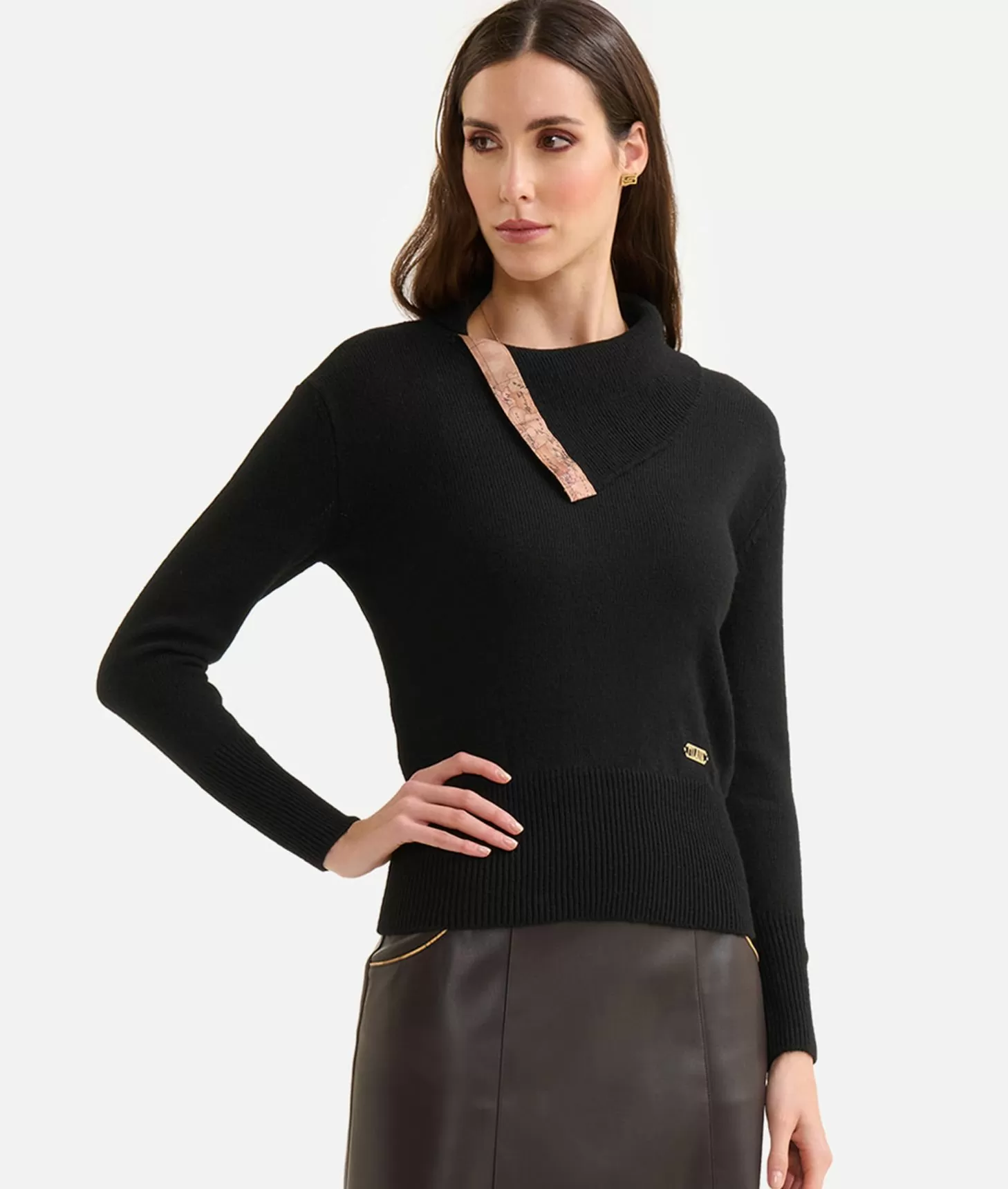 Alviero Martini 1a Classe Maglia Con Collo A Vela In Filato Misto Lana/alpaca Nera