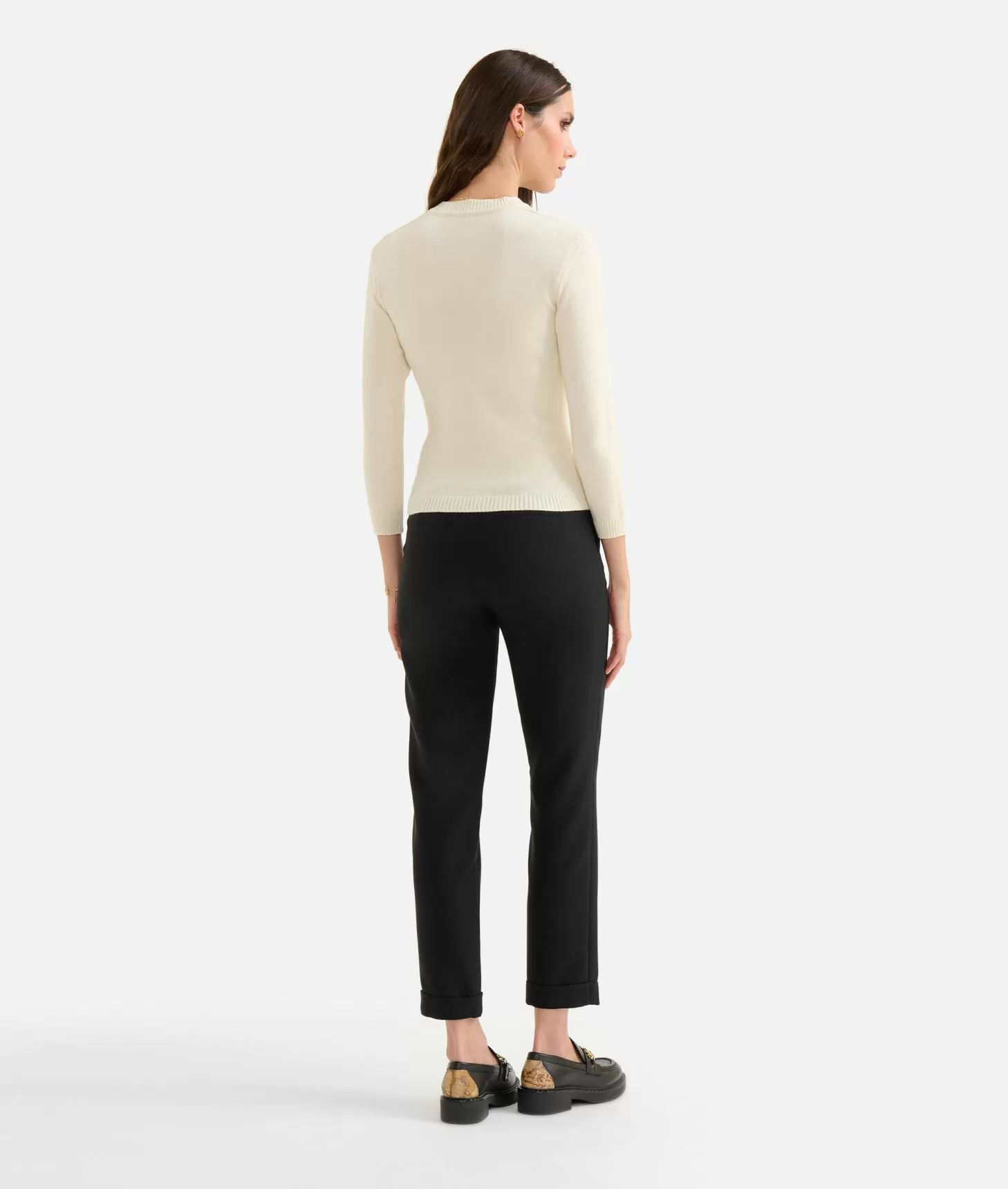 Alviero Martini 1a Classe Maglia Con Intreccio Jacquard In Filato Di Viscosa Stretch Bianco Panna