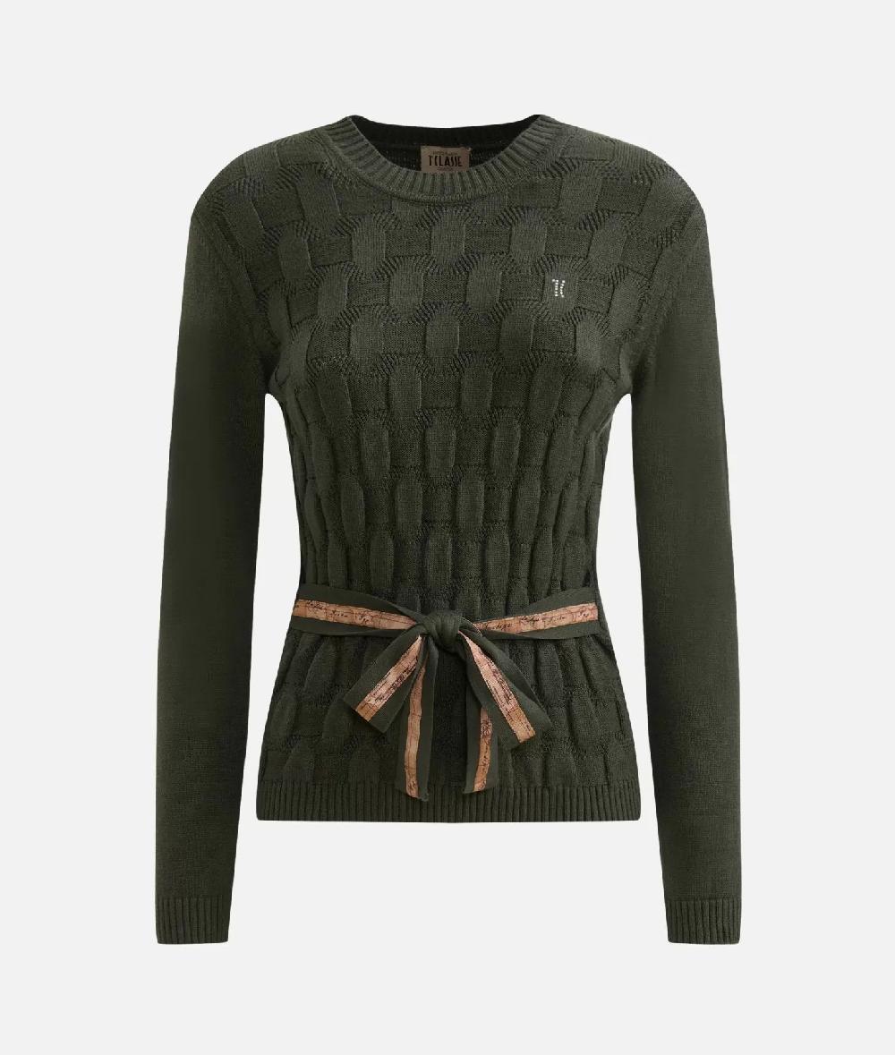 Alviero Martini 1a Classe Maglia Con Intreccio Jacquard In Filato Di Viscosa Stretch Verde Muschio