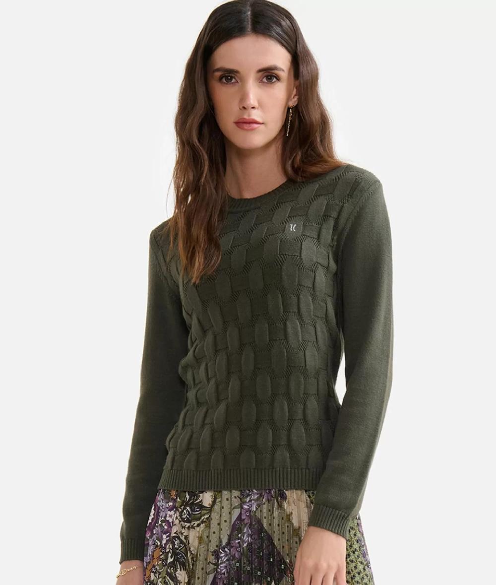 Alviero Martini 1a Classe Maglia Con Intreccio Jacquard In Filato Di Viscosa Stretch Verde Muschio