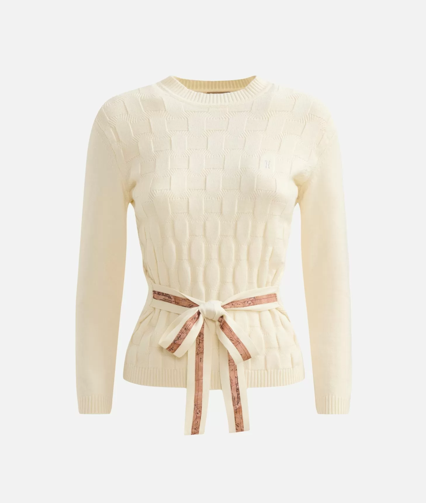 Alviero Martini 1a Classe Maglia Con Intreccio Jacquard In Filato Di Viscosa Stretch Bianco Panna