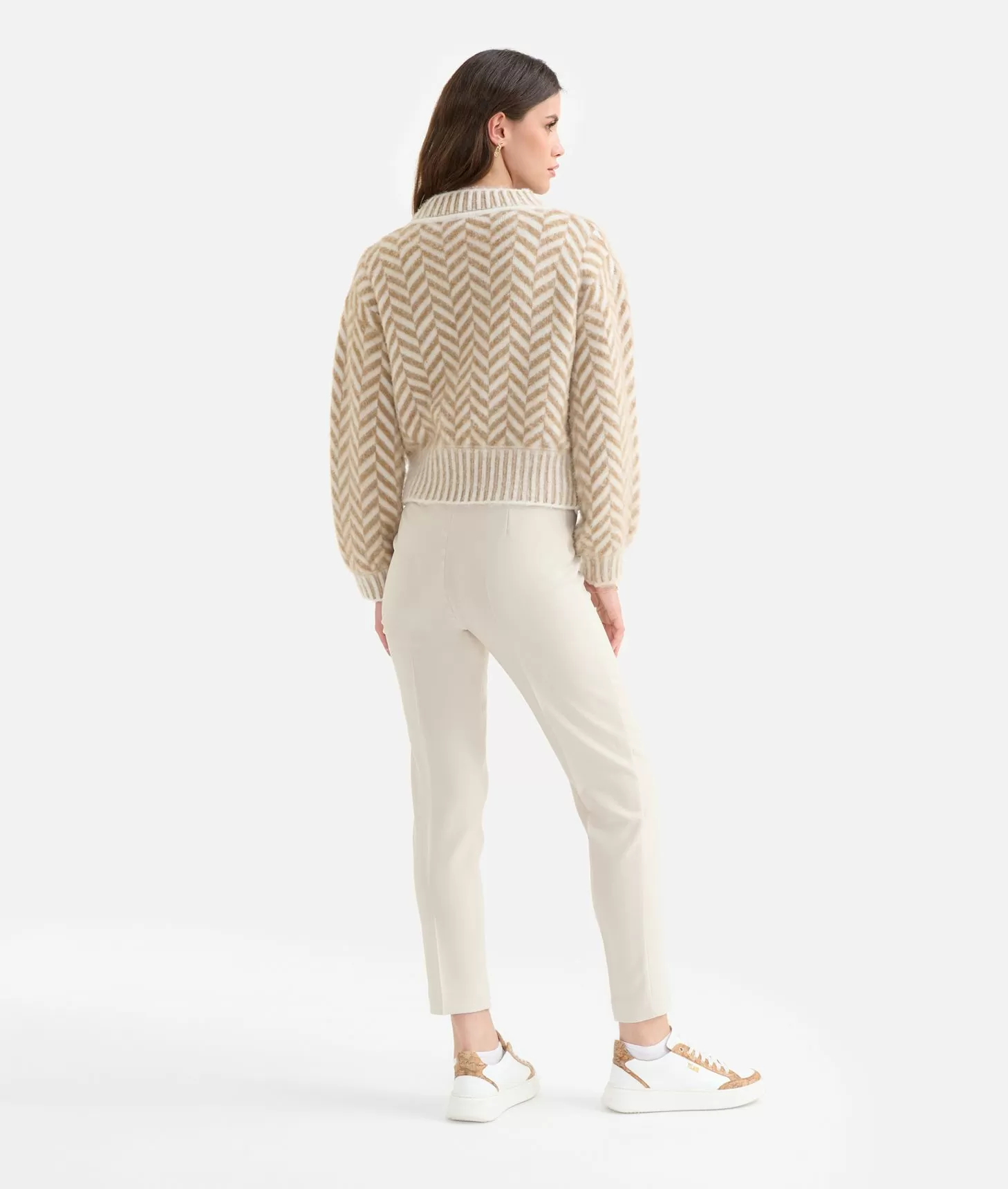 Alviero Martini 1a Classe Maglia In Filato Di Lana E Viscosa Con Motivo Spinato Cammello