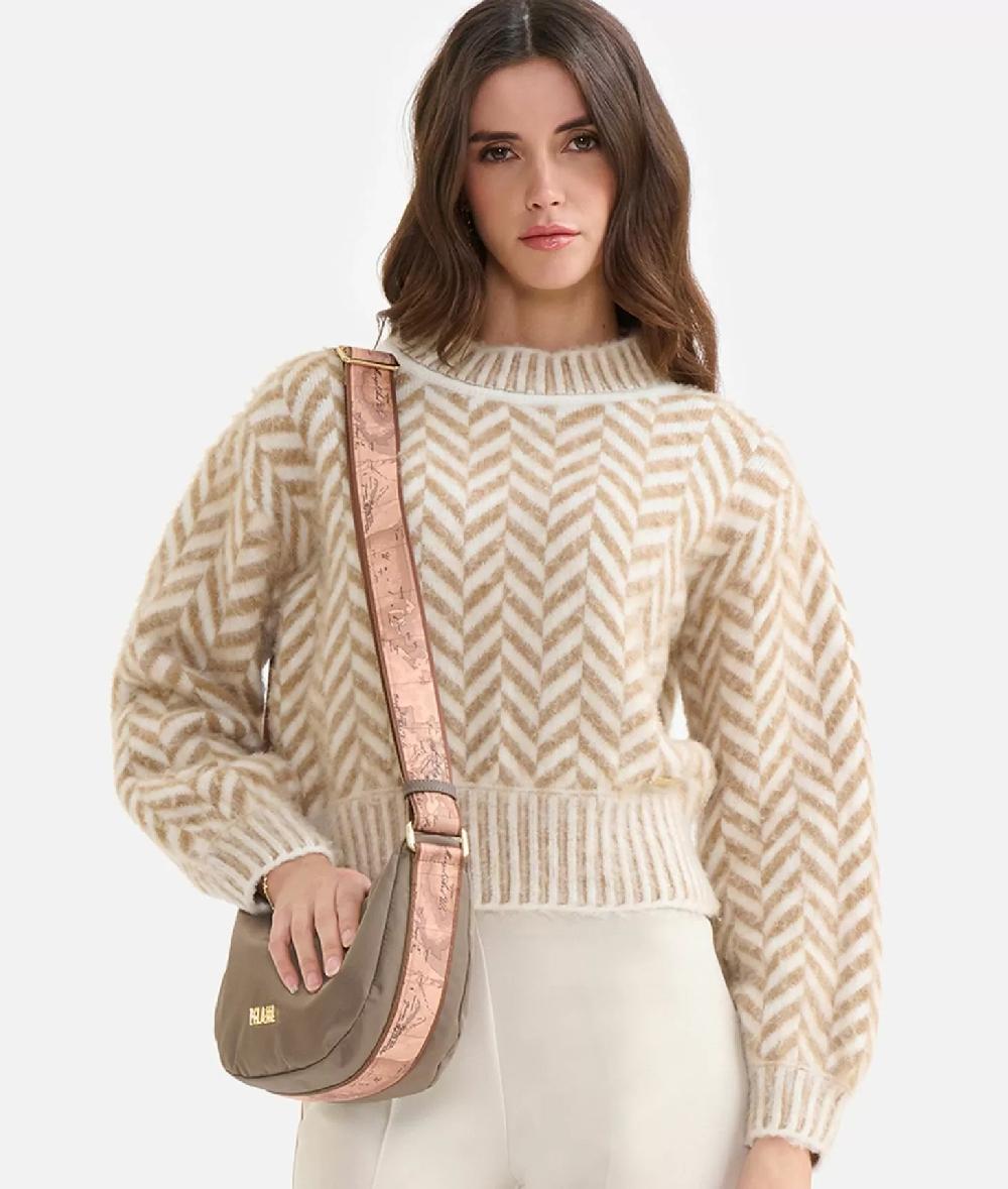 Alviero Martini 1a Classe Maglia In Filato Di Lana E Viscosa Con Motivo Spinato Cammello