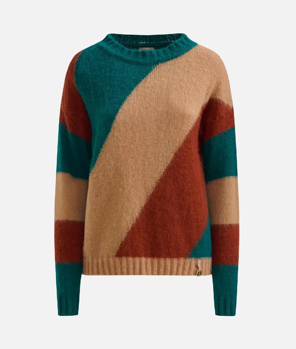 Alviero Martini 1a Classe Maglia In Filato Di Lana Mohair Con Intarsi Blu/Mattone