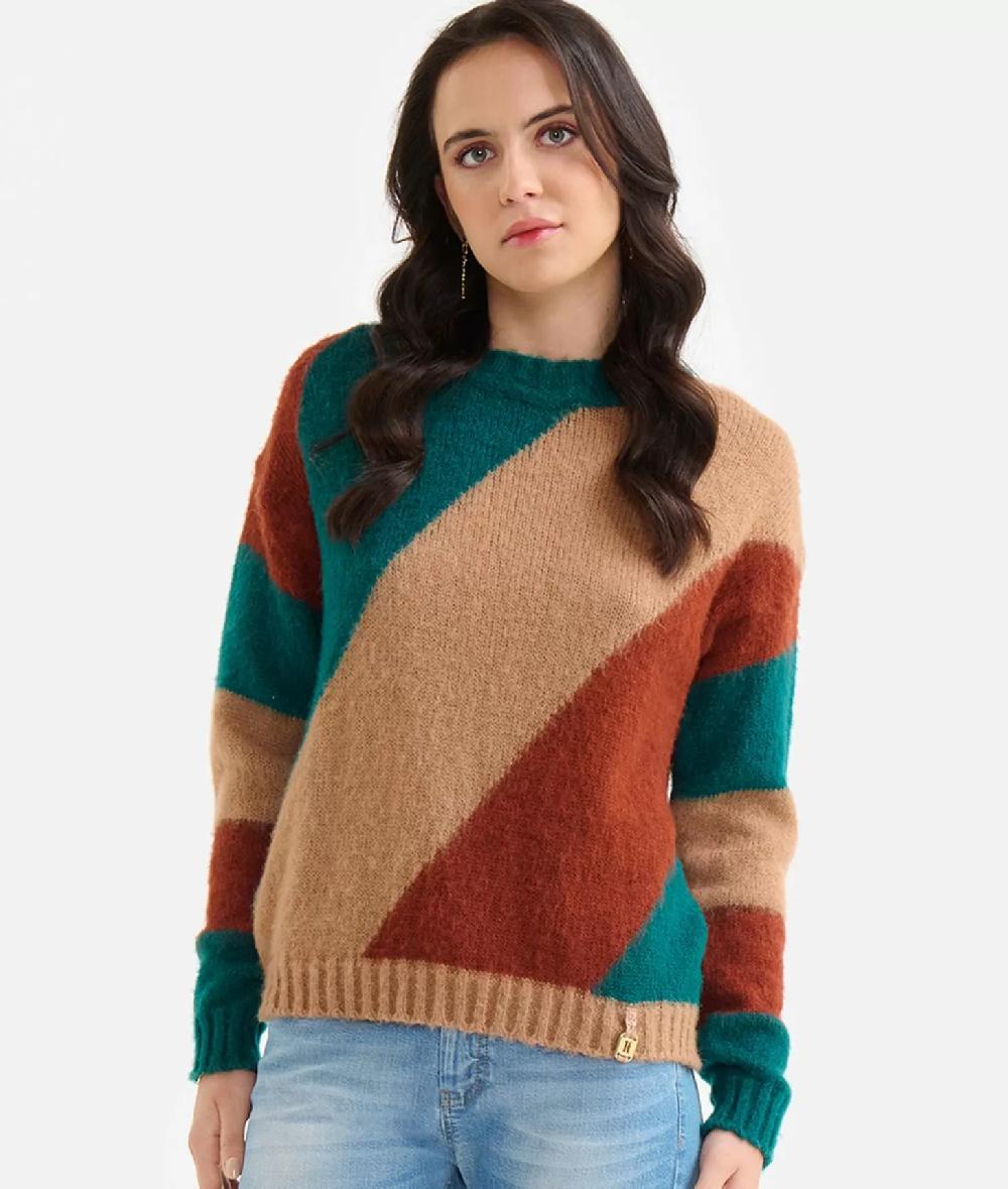 Alviero Martini 1a Classe Maglia In Filato Di Lana Mohair Con Intarsi Blu/Mattone