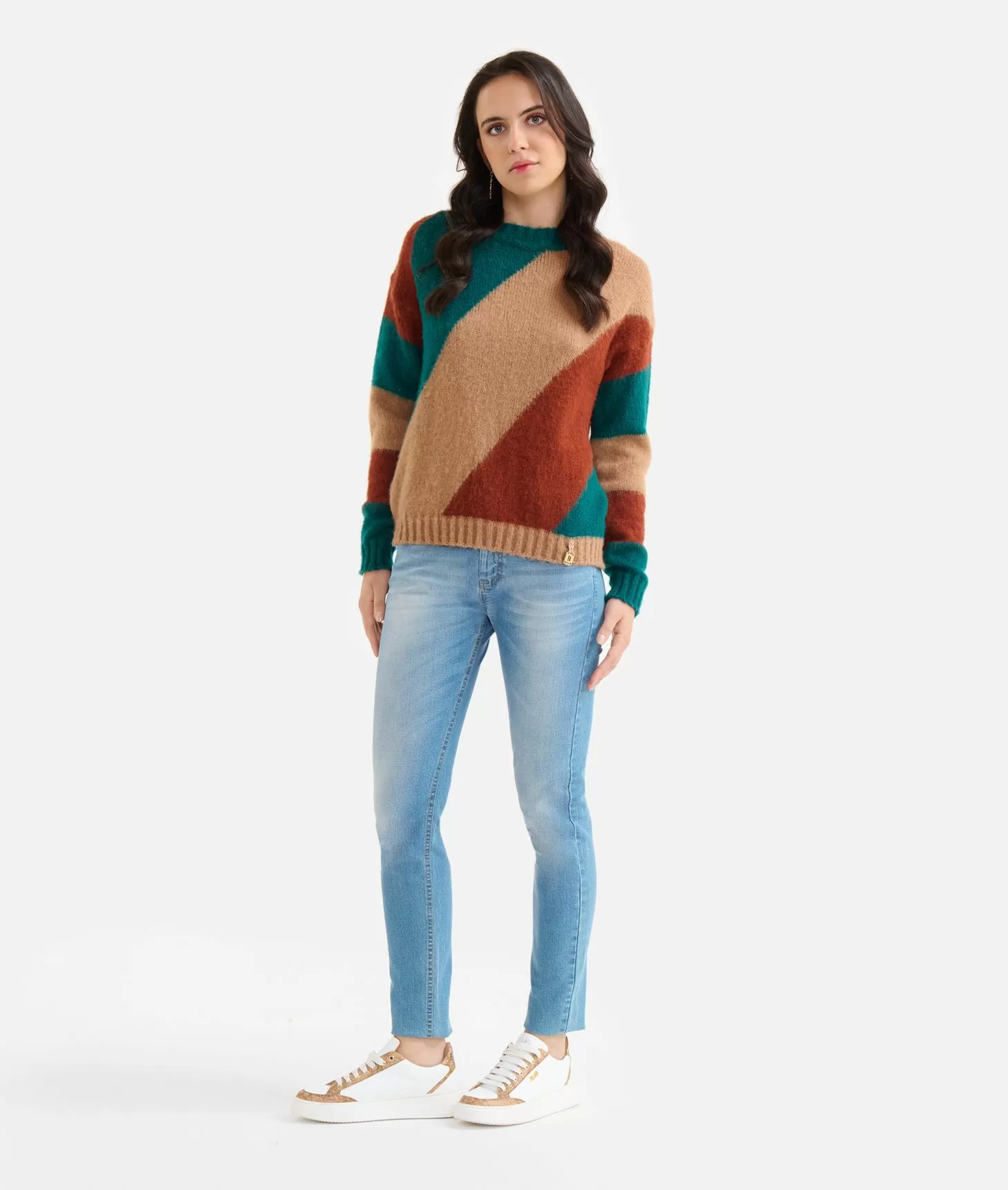 Alviero martini 1a classe Maglia in filato di lana mohair con intarsi Blu/Mattone