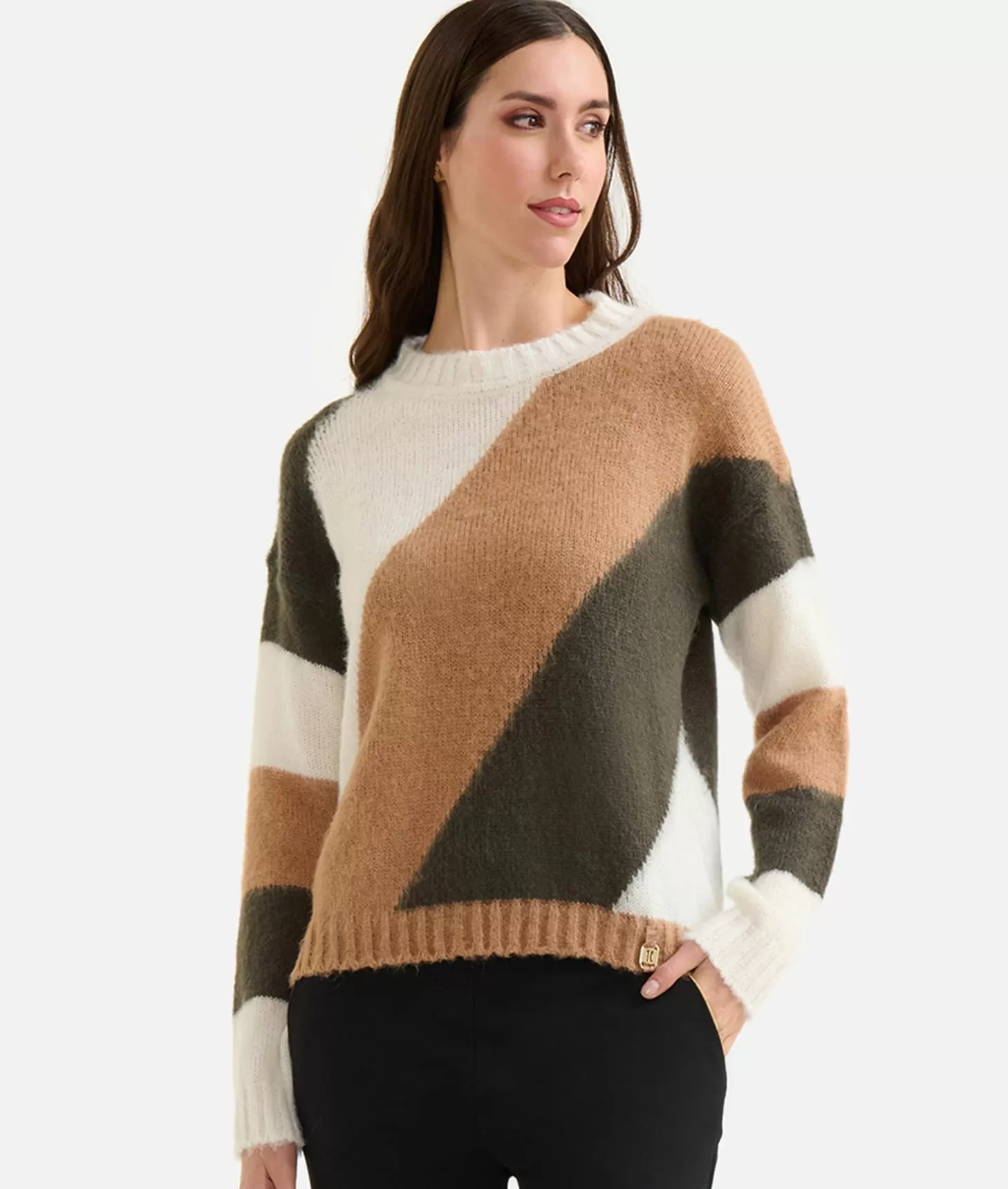 Alviero Martini 1a Classe Maglia In Filato Di Lana Mohair Con Intarsi Verde/Bianca