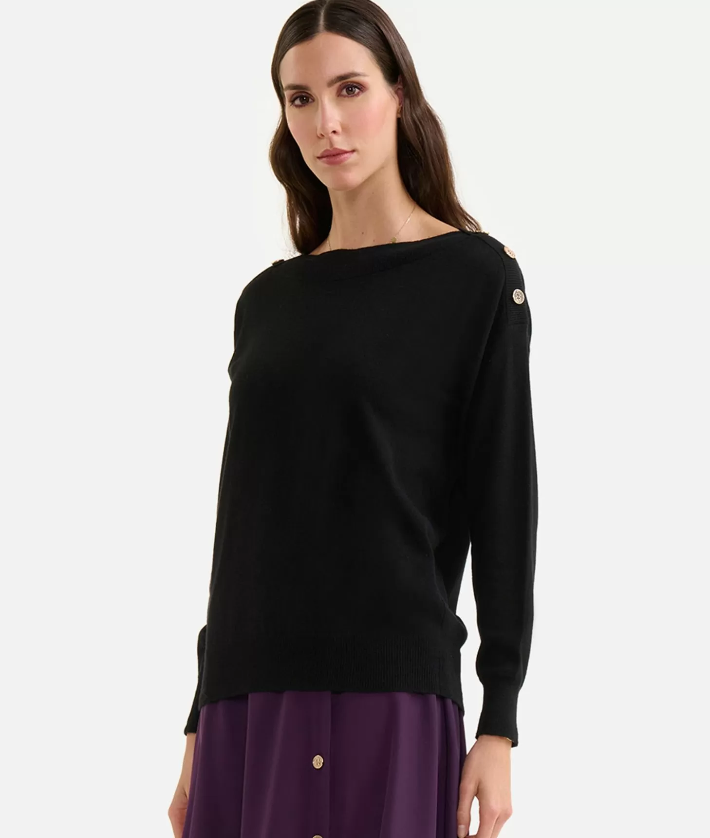 Alviero Martini 1a Classe Maglia In Filato Misto Cashmere Con Bottoni Geo Classic Nera