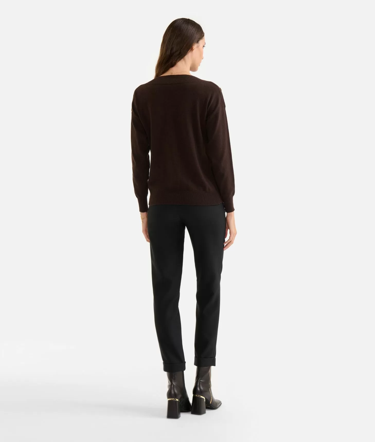 Alviero Martini 1a Classe Maglia In Filato Misto Cashmere Con Bottoni Geo Classic Cioccolato