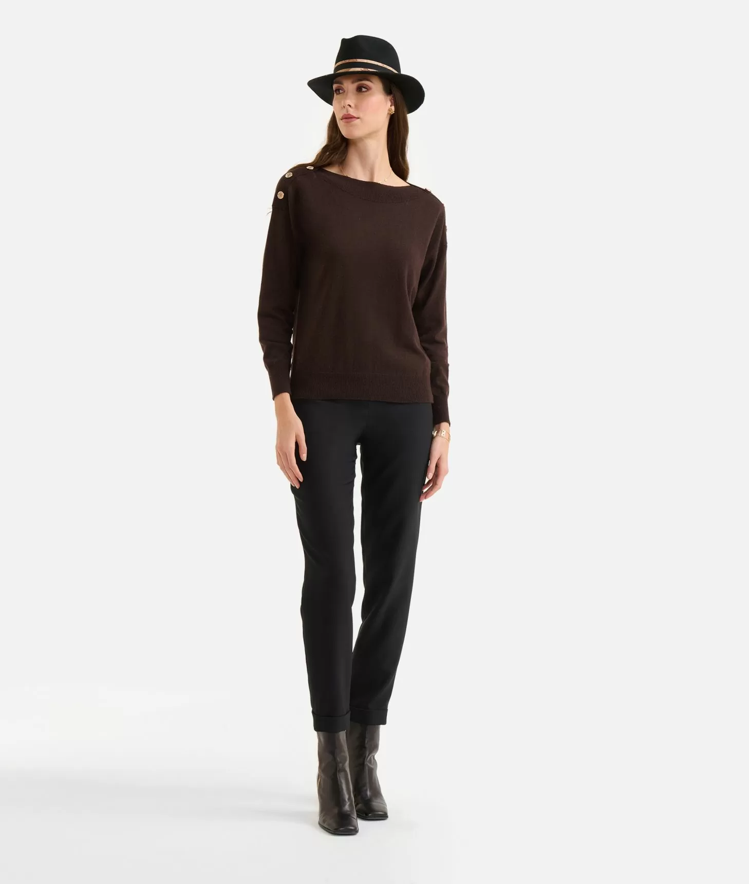Alviero martini 1a classe Maglia in filato misto cashmere con bottoni Geo Classic Cioccolato