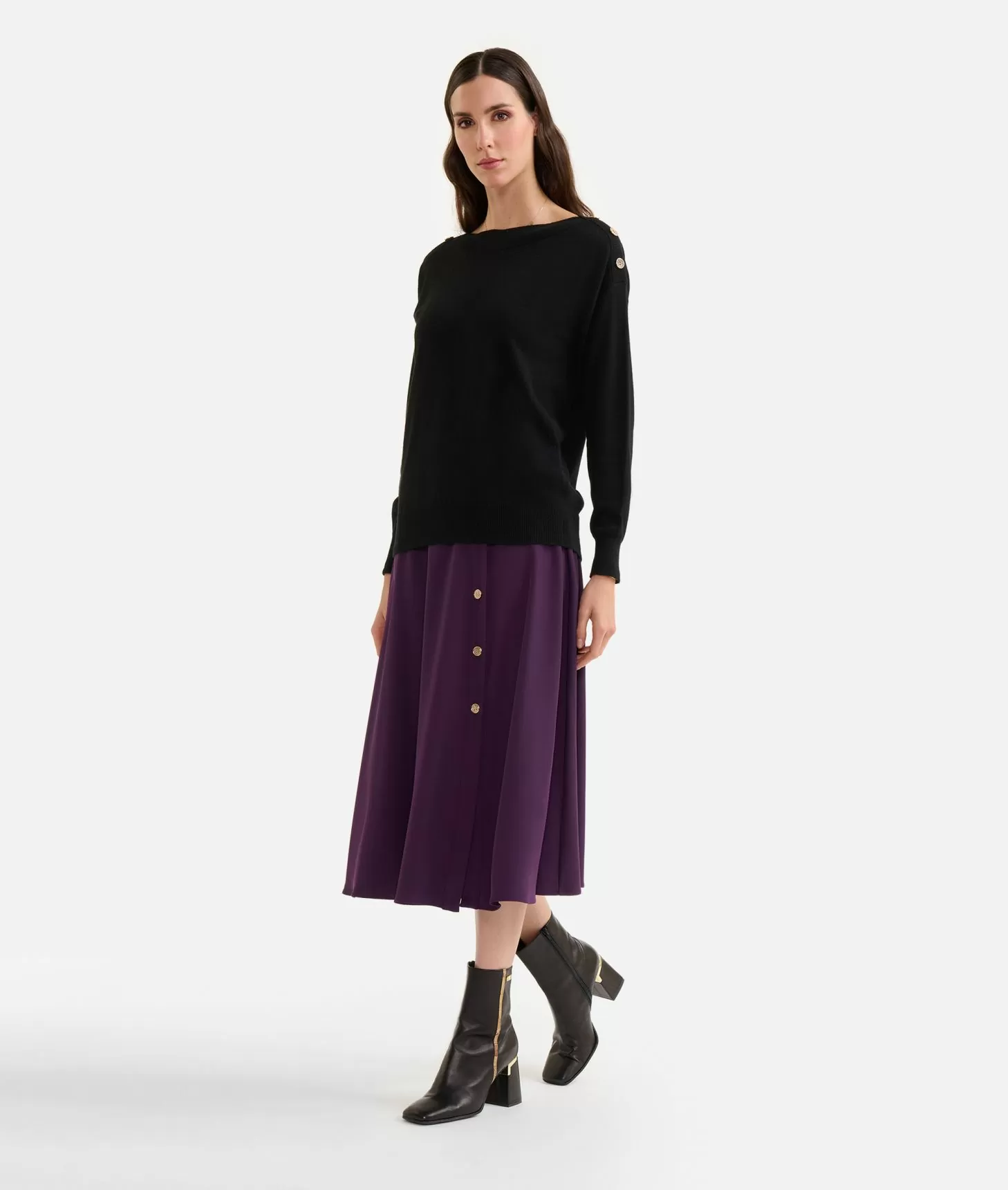 Alviero martini 1a classe Maglia in filato misto cashmere con bottoni Geo Classic Nera