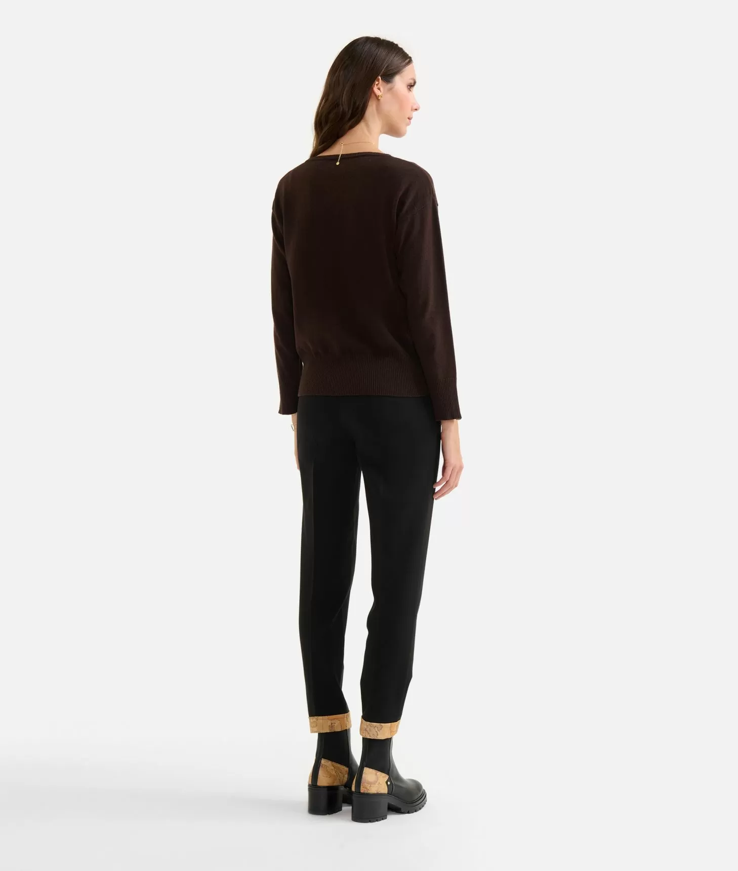 Alviero Martini 1a Classe Maglia In Filato Misto Cashmere Con Spacchi Sulle Maniche Cioccolato