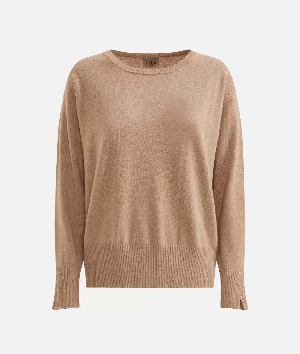 Alviero Martini 1a Classe Maglia In Filato Misto Cashmere Con Spacchi Sulle Maniche Cammello