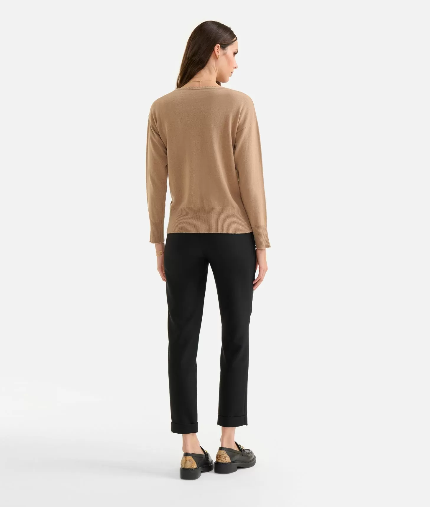 Alviero Martini 1a Classe Maglia In Filato Misto Cashmere Con Spacchi Sulle Maniche Cammello