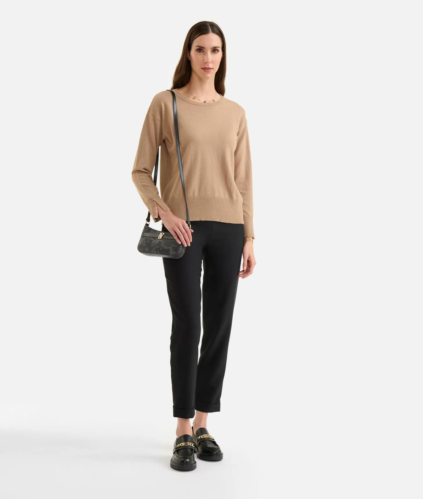 Alviero martini 1a classe Maglia in filato misto cashmere con spacchi sulle maniche Cammello