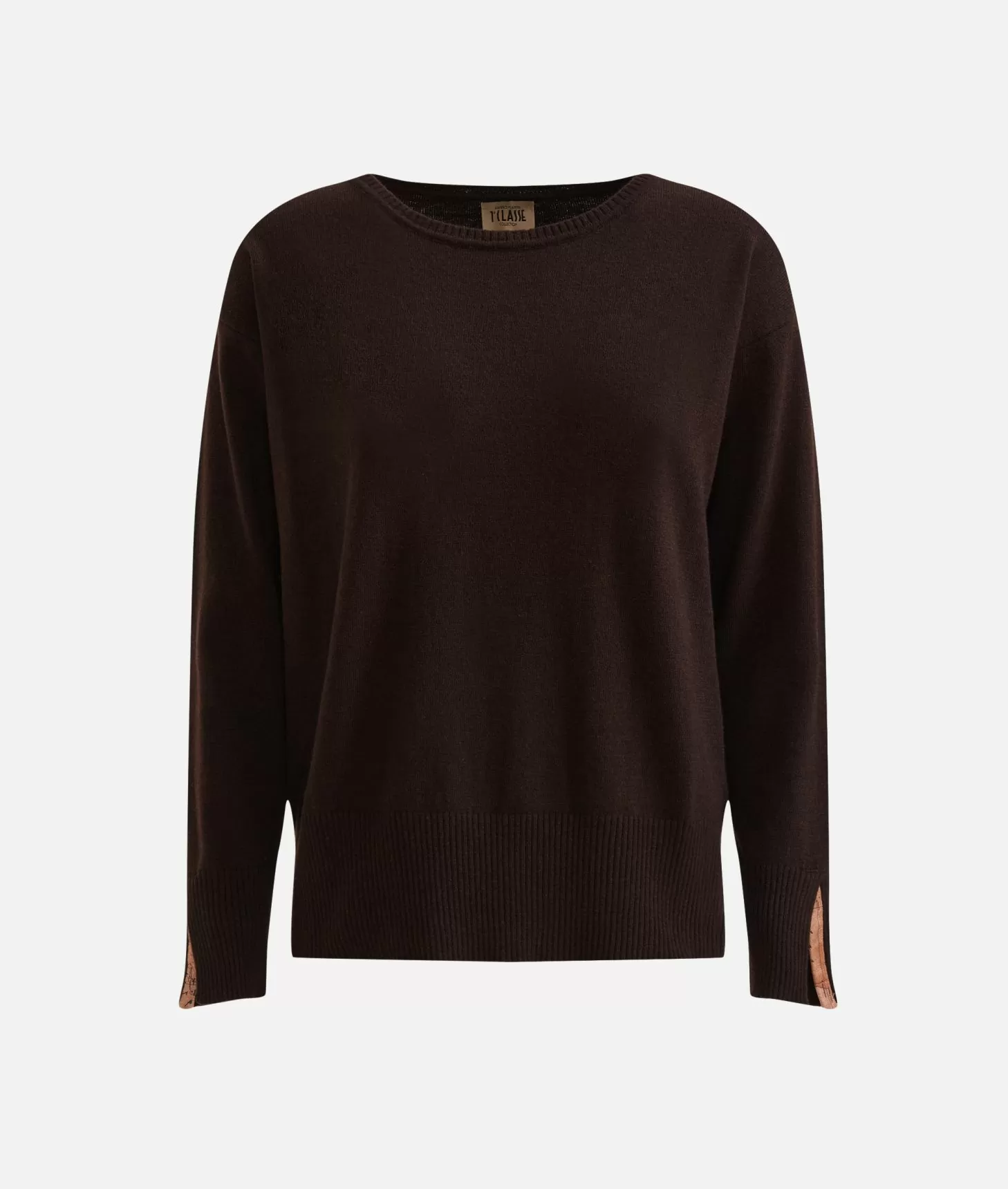 Alviero Martini 1a Classe Maglia In Filato Misto Cashmere Con Spacchi Sulle Maniche Cioccolato