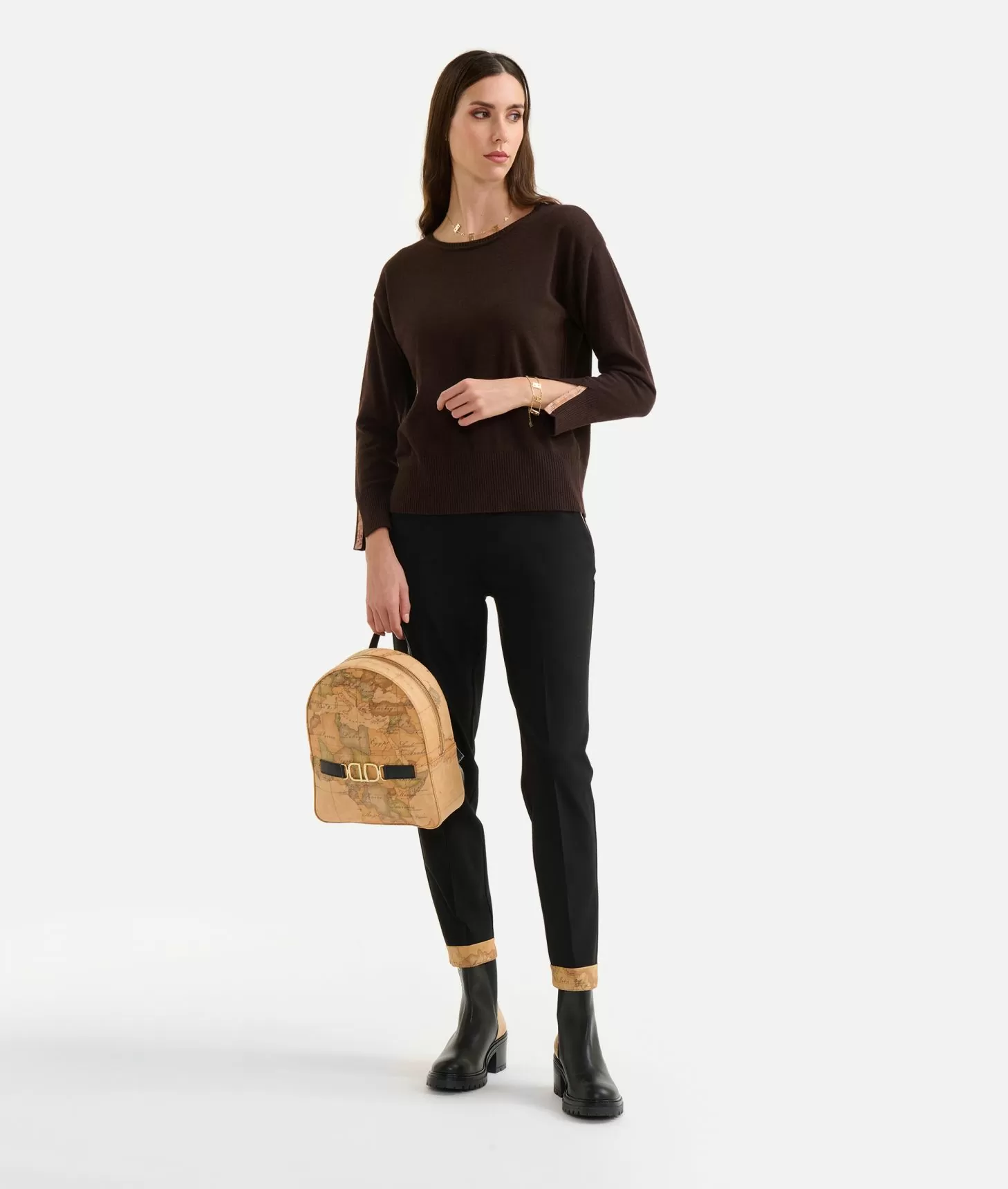 Alviero martini 1a classe Maglia in filato misto cashmere con spacchi sulle maniche Cioccolato