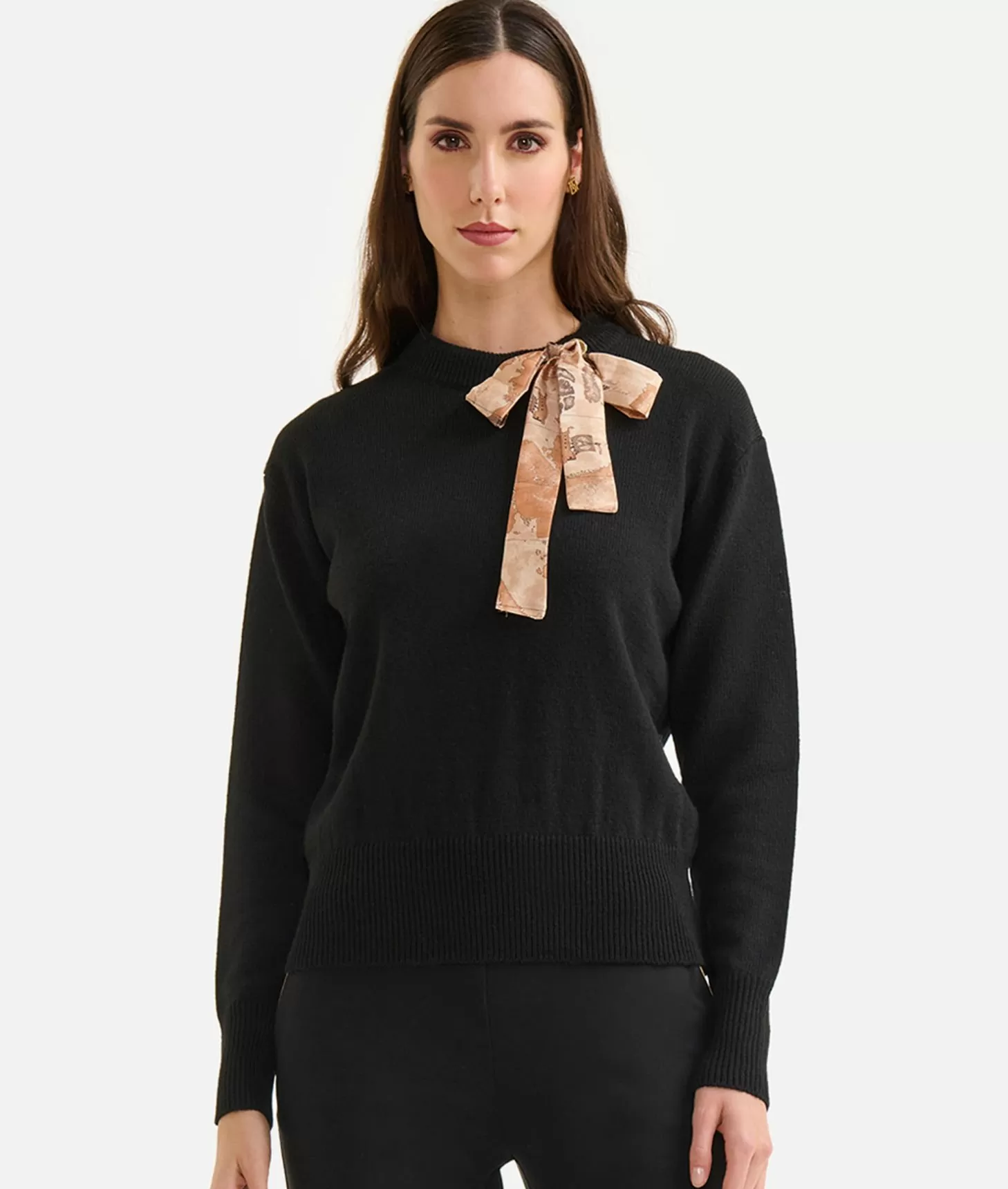 Alviero Martini 1a Classe Maglia In Filato Misto Lana/alpaca Con Fiocco Geo Classic Nera