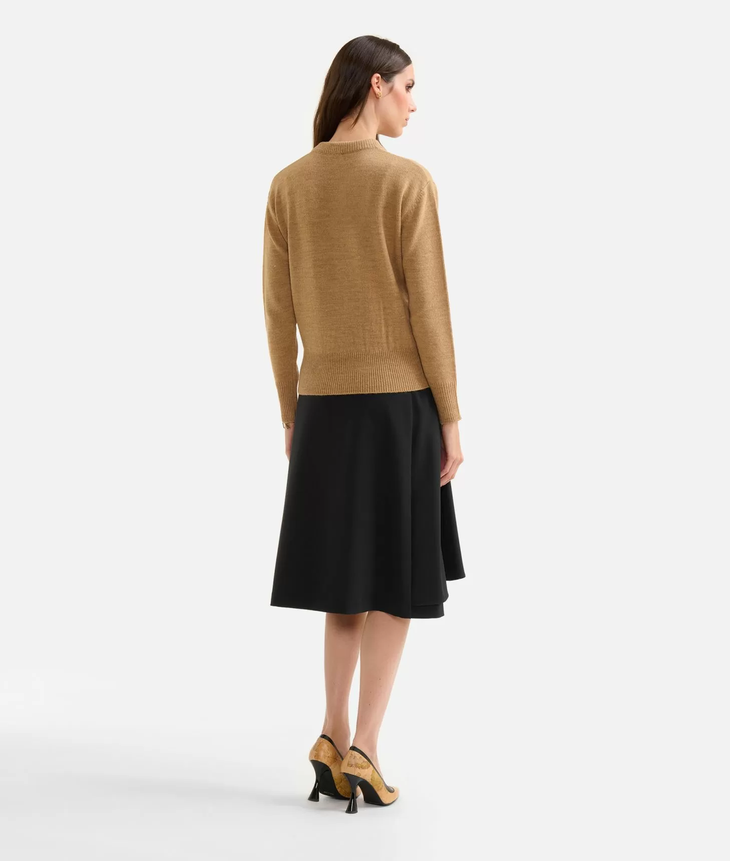 Alviero Martini 1a Classe Maglia In Filato Misto Lana/alpaca Con Fiocco Geo Classic Cammello