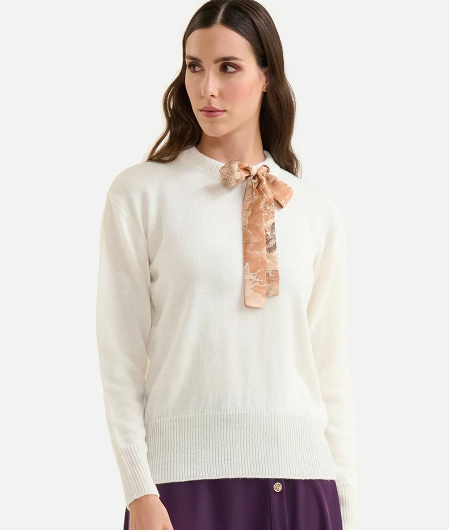 Alviero Martini 1a Classe Maglia In Filato Misto Lana/alpaca Con Fiocco Geo Classic Bianco Lana