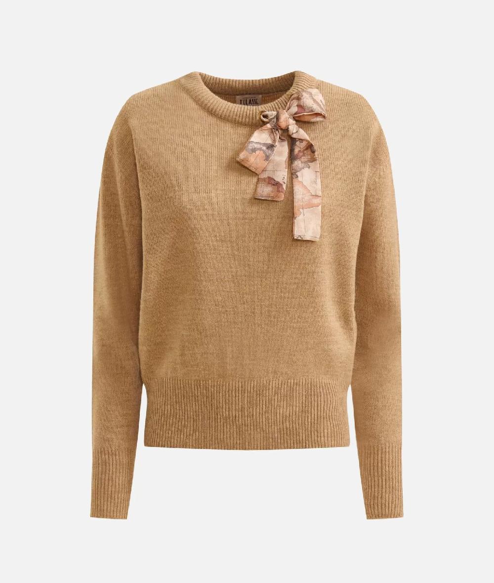 Alviero Martini 1a Classe Maglia In Filato Misto Lana/alpaca Con Fiocco Geo Classic Cammello