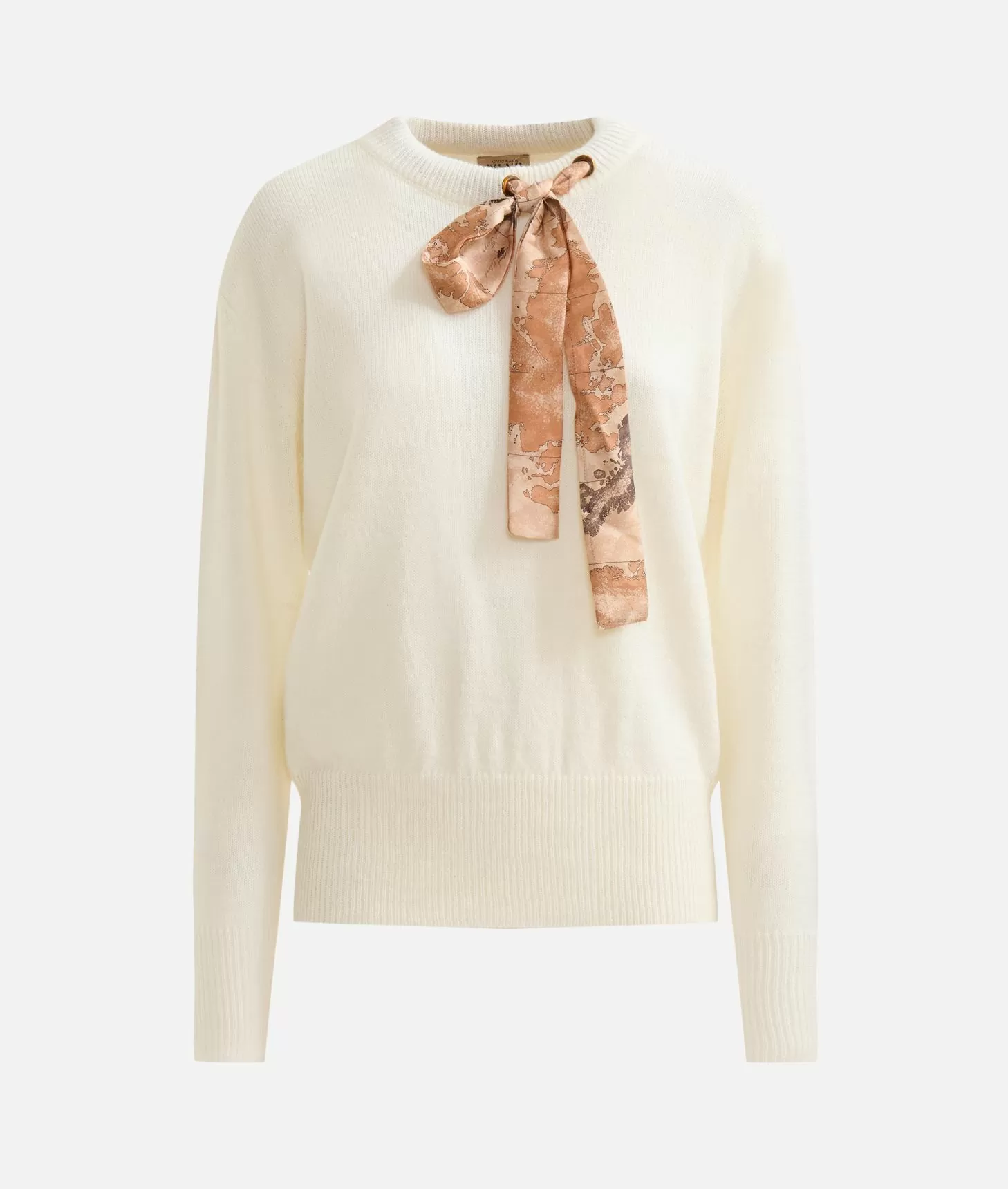 Alviero Martini 1a Classe Maglia In Filato Misto Lana/alpaca Con Fiocco Geo Classic Bianco Lana