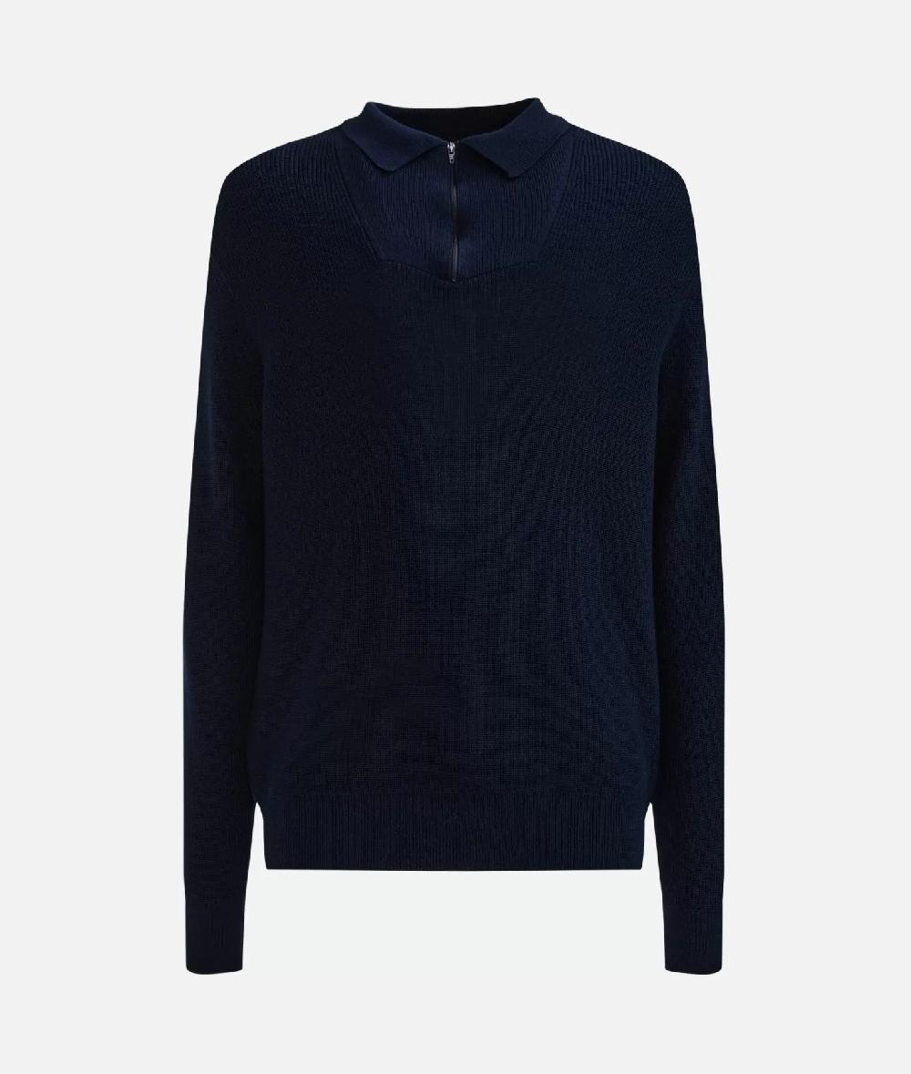 Alviero Martini 1a Classe Maglia In Filato Misto Lana Con Mezza Zip E Toppe Geo Classic Blu Notte