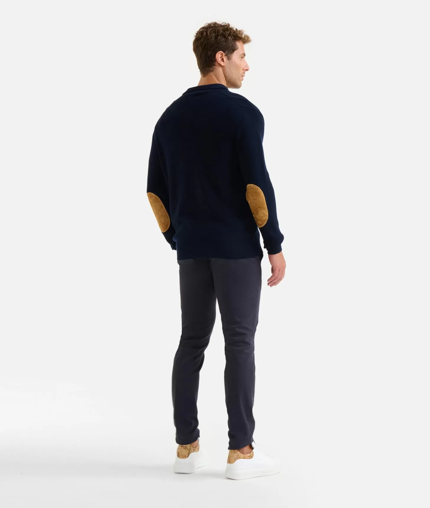 Alviero Martini 1a Classe Maglia In Filato Misto Lana Con Mezza Zip E Toppe Geo Classic Blu Notte