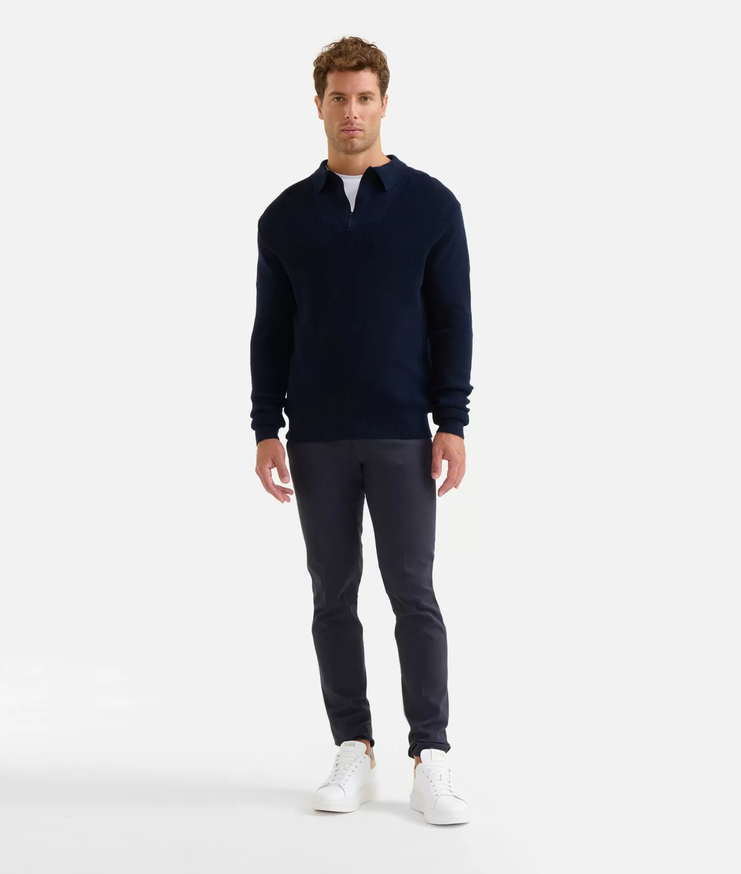 Alviero martini 1a classe Maglia in filato misto lana con mezza zip e toppe Geo Classic Blu Notte