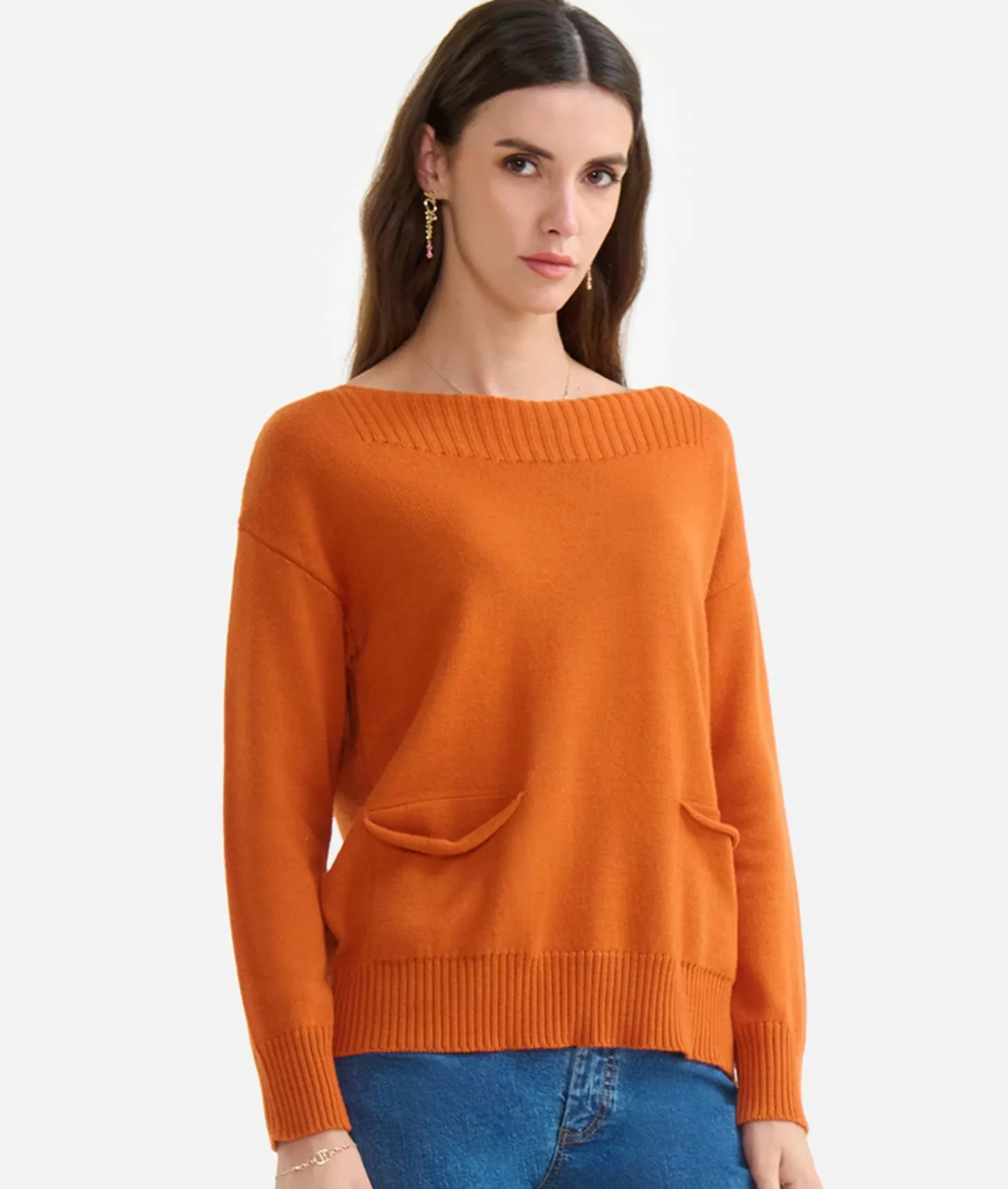 Alviero Martini 1a Classe Maglia In Filato Misto Lana Con Toppe Geo Classic Mattone