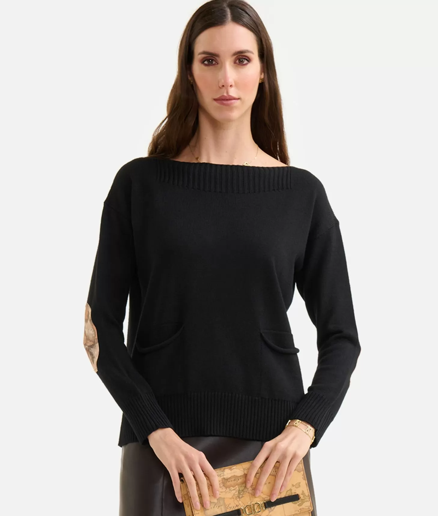 Alviero Martini 1a Classe Maglia In Filato Misto Lana Con Toppe Geo Classic Nera