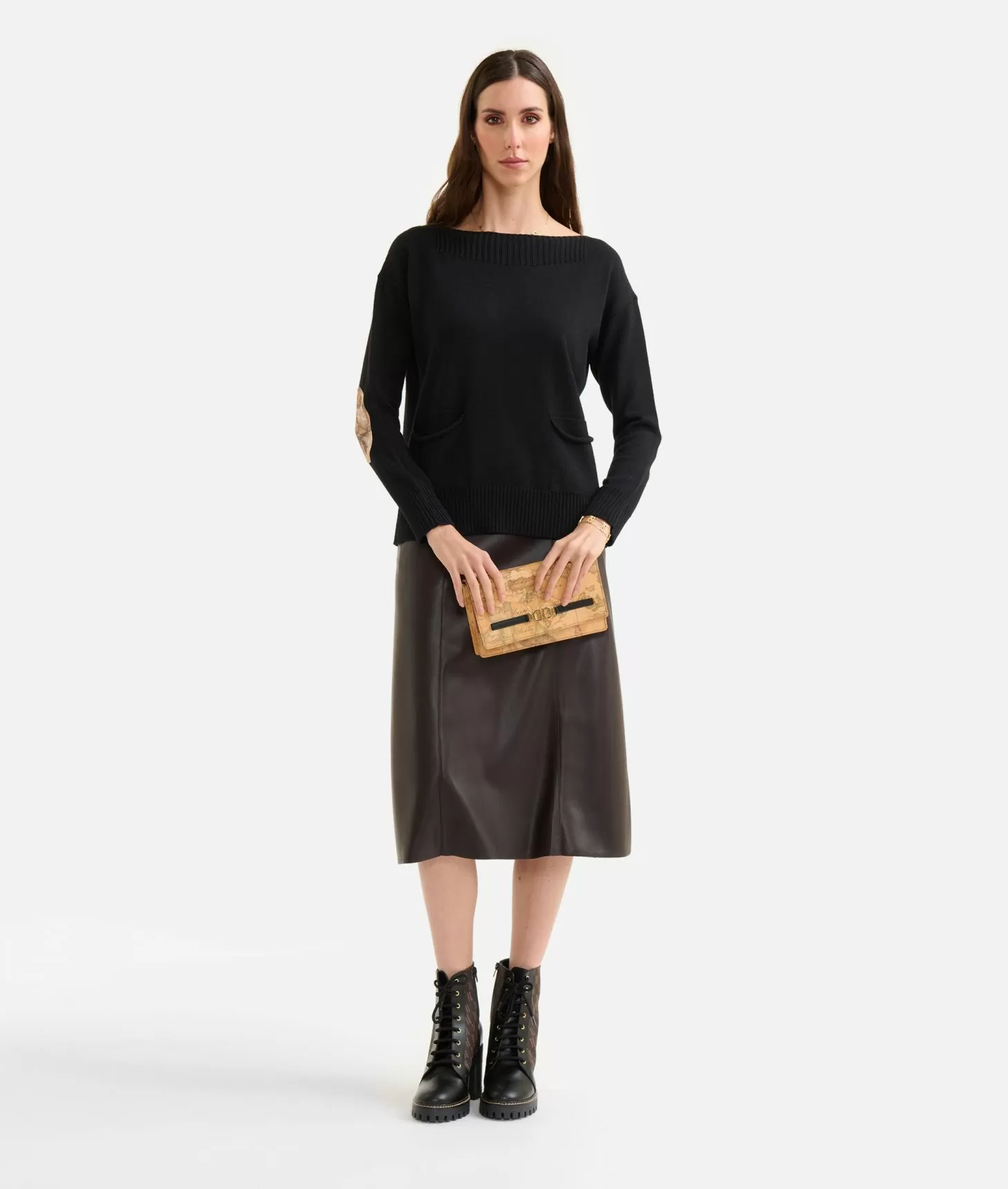 Alviero martini 1a classe Maglia in filato misto lana con toppe Geo Classic Nera