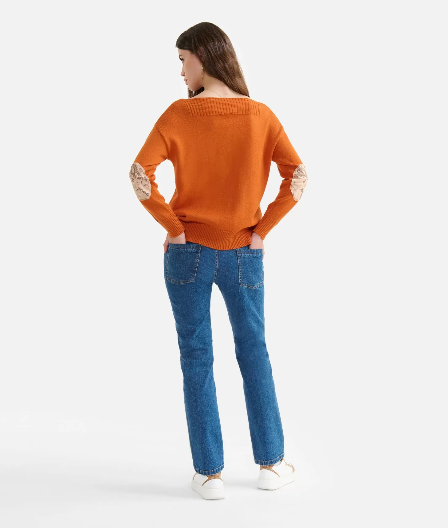 Alviero Martini 1a Classe Maglia In Filato Misto Lana Con Toppe Geo Classic Mattone