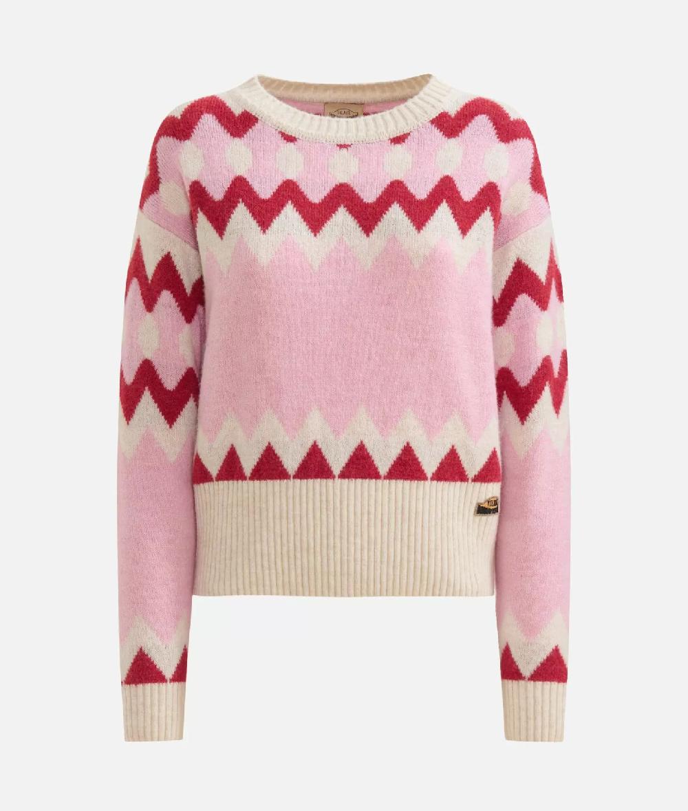 Alviero Martini 1a Classe Maglia In Filato Misto Lana/viscosa Con Motivo Geometrico Rosa Confetto