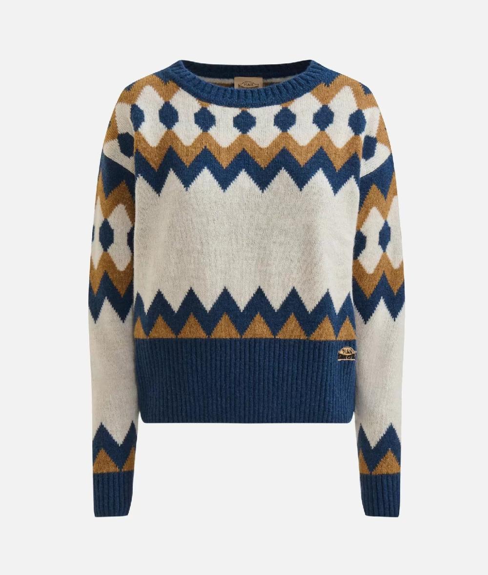 Alviero Martini 1a Classe Maglia In Filato Misto Lana/viscosa Con Motivo Geometrico Blu