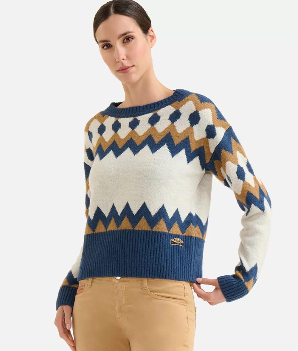 Alviero Martini 1a Classe Maglia In Filato Misto Lana/viscosa Con Motivo Geometrico Blu