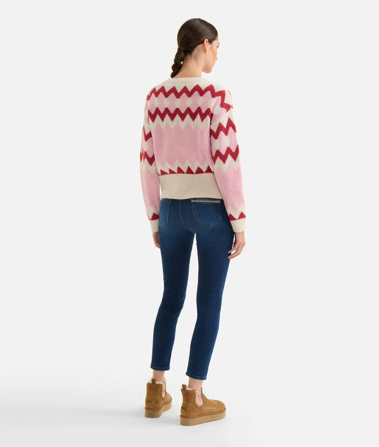 Alviero Martini 1a Classe Maglia In Filato Misto Lana/viscosa Con Motivo Geometrico Rosa Confetto