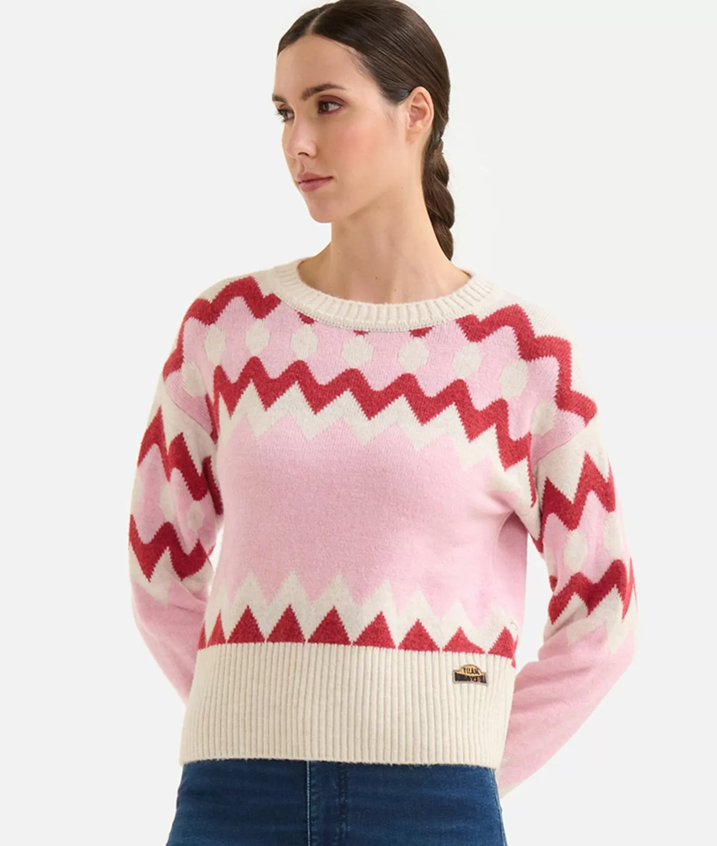 Alviero Martini 1a Classe Maglia In Filato Misto Lana/viscosa Con Motivo Geometrico Rosa Confetto