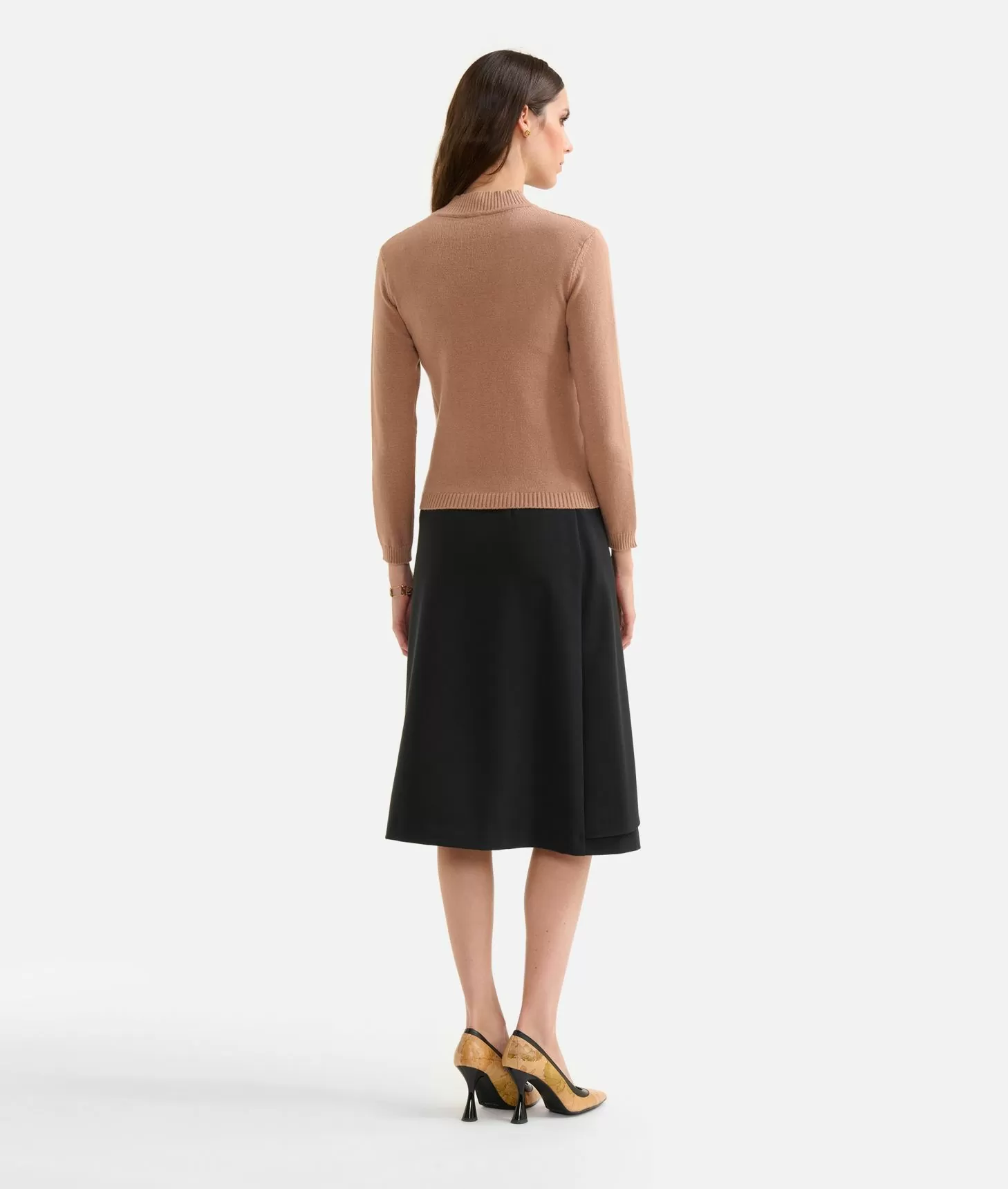 Alviero Martini 1a Classe Maglia Jacquard In Filato Di Viscosa Stretch Con Bottoni Geo Classic Cammello