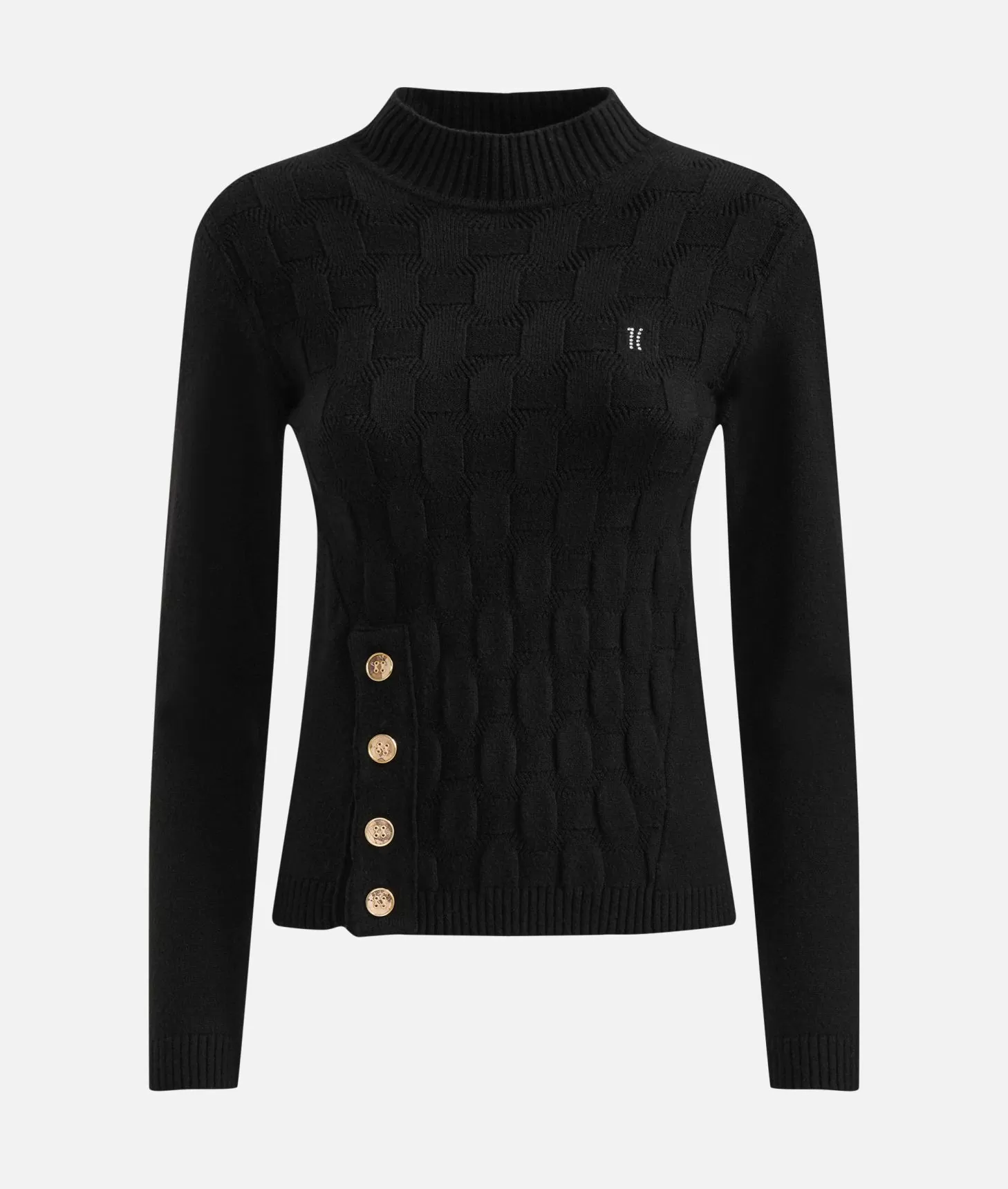 Alviero Martini 1a Classe Maglia Jacquard In Filato Di Viscosa Stretch Con Bottoni Geo Classic Nera