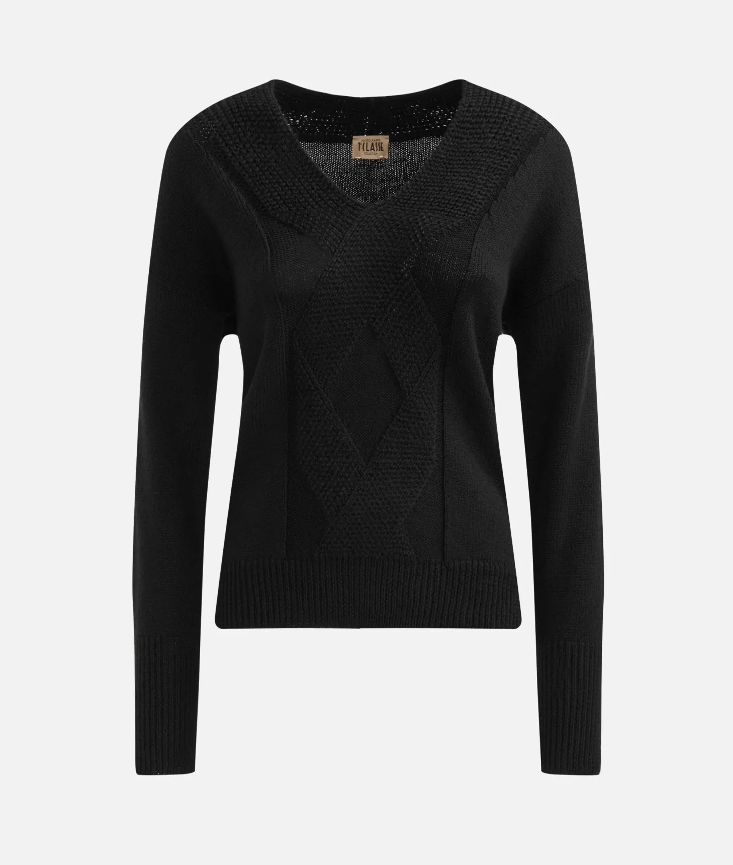 Alviero Martini 1a Classe Maglia Scollo A V In Filato Misto Lana Con Toppe Geo Classic Nera