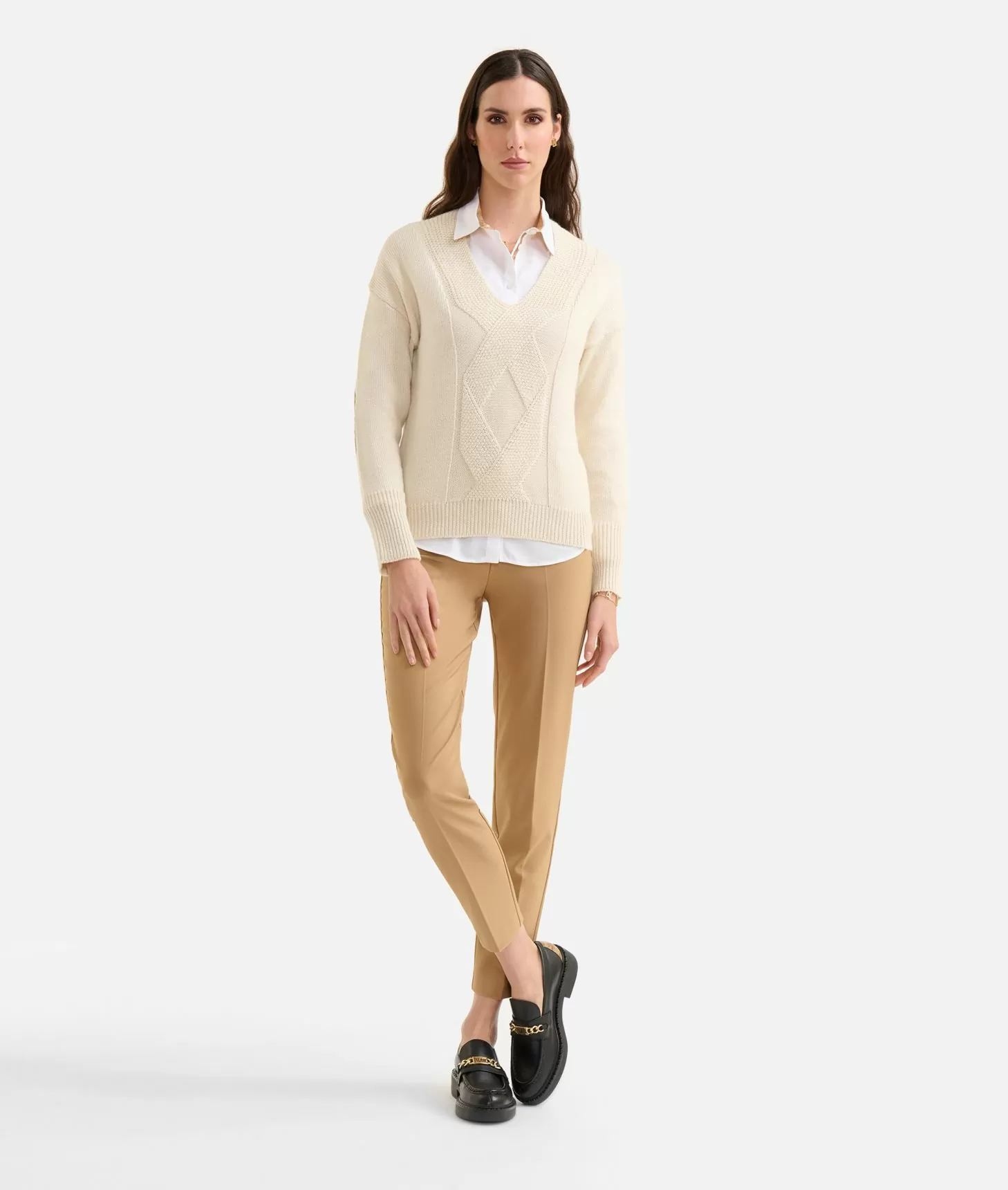 Alviero martini 1a classe Maglia scollo a V in filato misto lana con toppe Geo Classic Bianco Lana