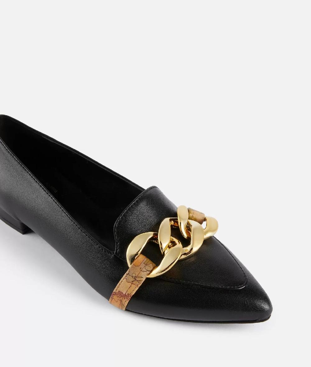 Alviero Martini 1a Classe Mocassini In Pelle Lucida Con Maxi Catena Neri