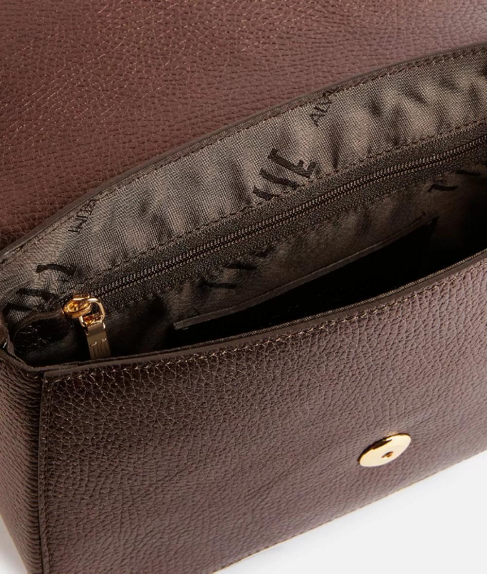 Alviero Martini 1a Classe Moments Bag Tracolla Con Patta E Catena In Pelle Granata Laminata Brunito