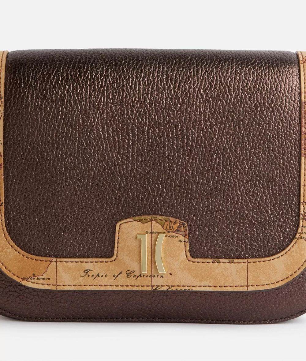 Alviero Martini 1a Classe Moments Bag Tracolla Con Patta E Catena In Pelle Granata Laminata Brunito