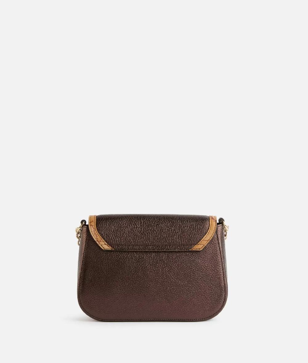Alviero Martini 1a Classe Moments Bag Tracolla Con Patta E Catena In Pelle Granata Laminata Brunito