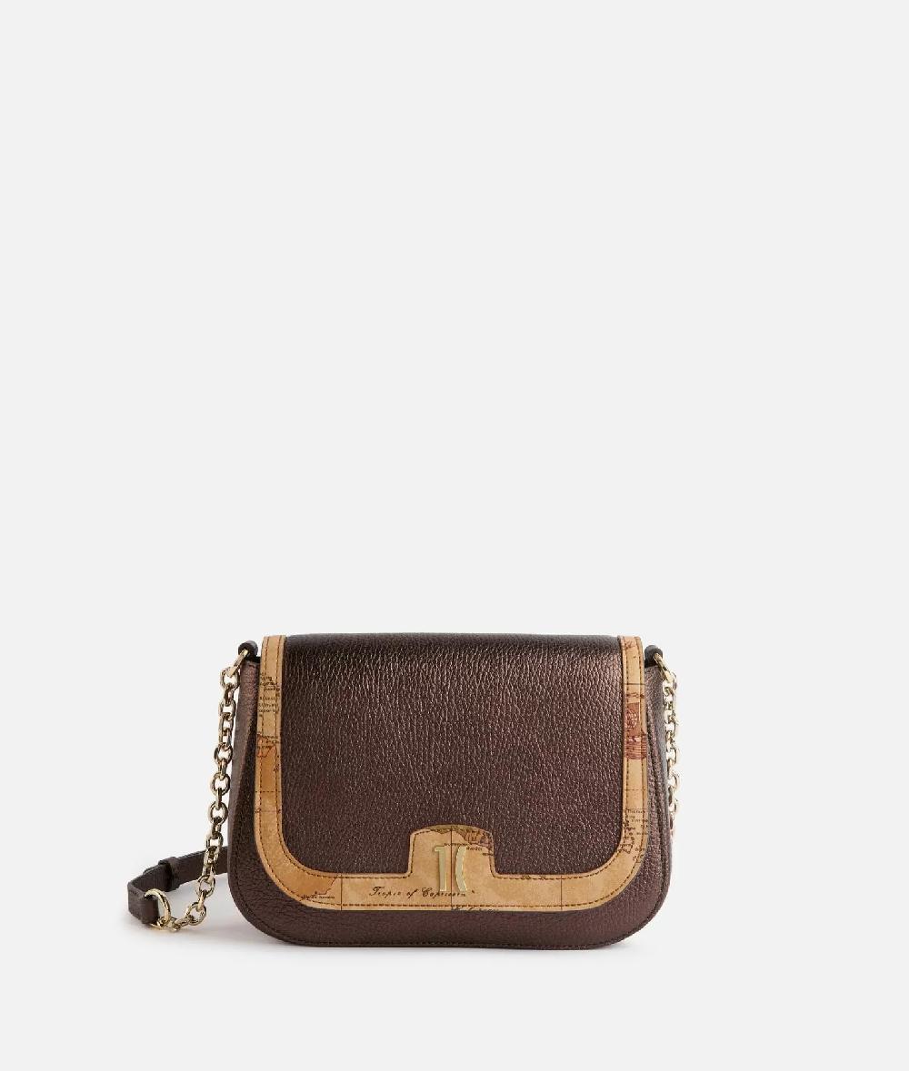 Alviero martini 1a classe Moments Bag tracolla con patta e catena in pelle granata laminata Brunito