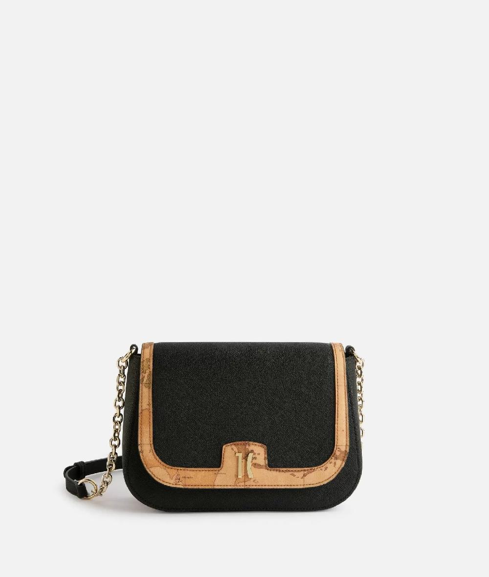 Alviero martini 1a classe Moments Bag tracolla con patta e catena in tessuto saffiano Nera